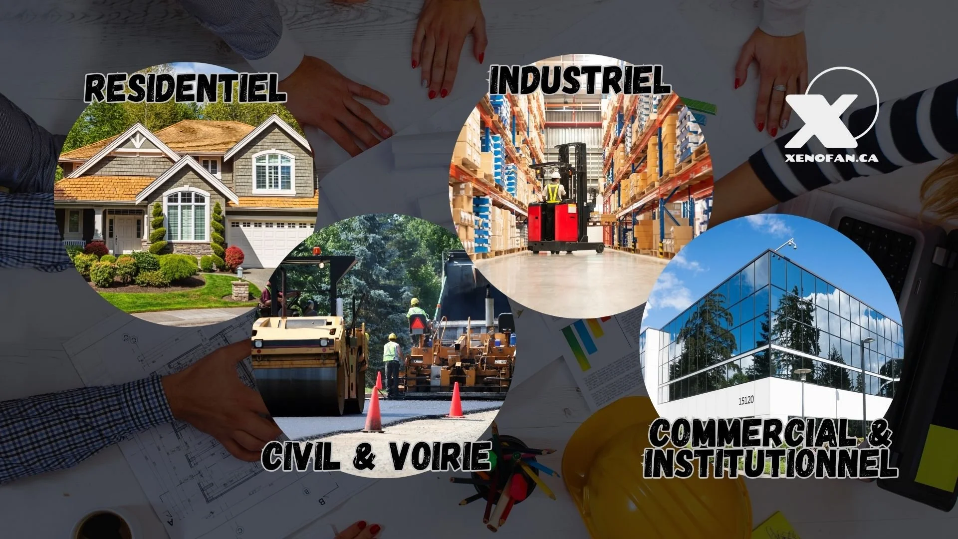 Les 4 secteurs de la construction au Quebec: Résidentiel, civil et voirie, industriel, commercial et institutionnel. Construction commerciale