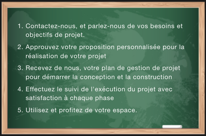 Tableau présentant le parcours en 5 étapes de XENOFAN : de l'initiation à la livraison de projets de construction et rénovation
