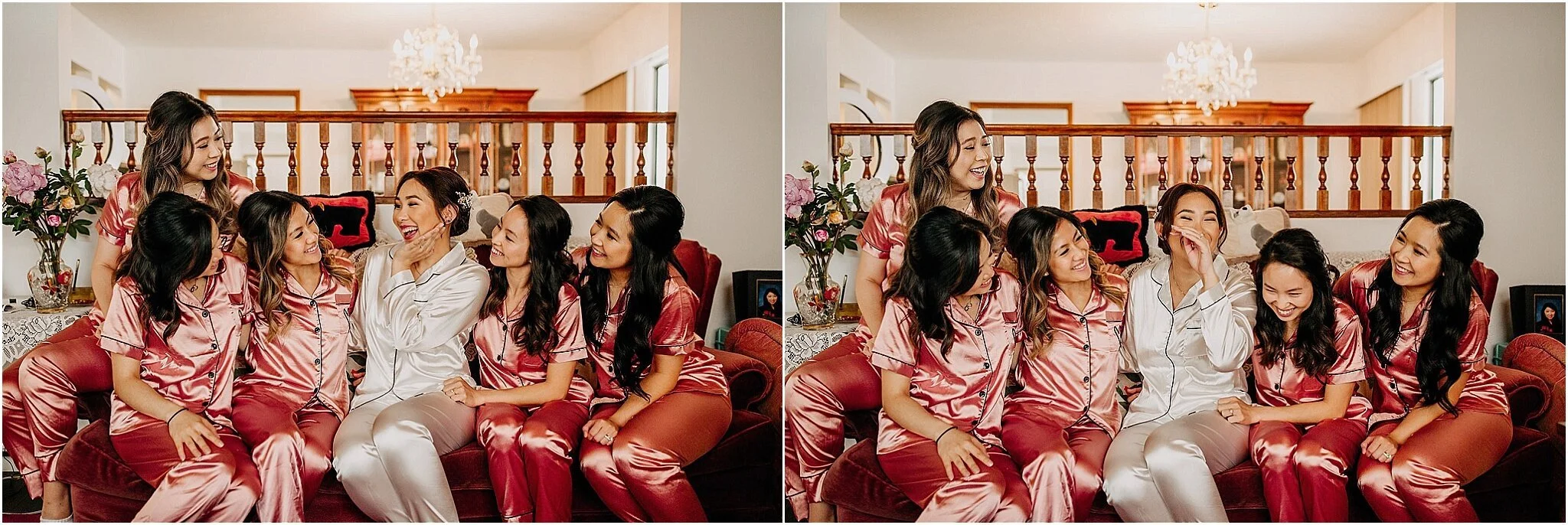 bride with bridesmaids getting ready vancouver bc