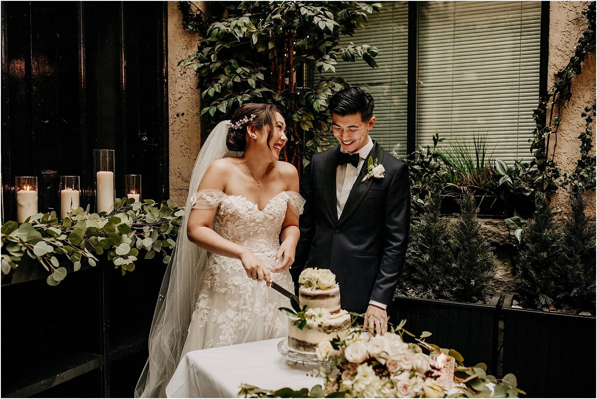 bride and groom cutting cake vancouver bc