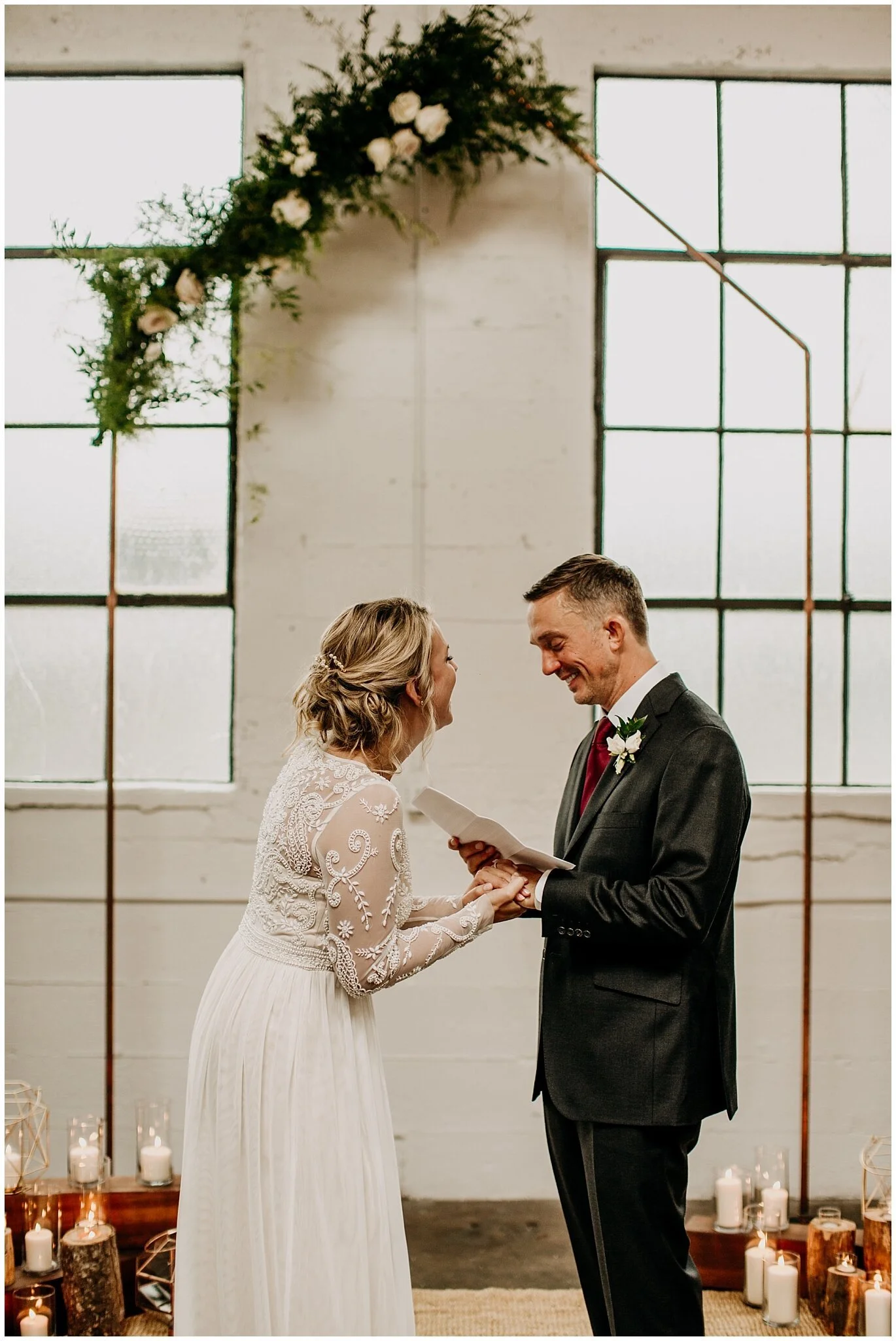 groom reading vows at settlement building ceremony