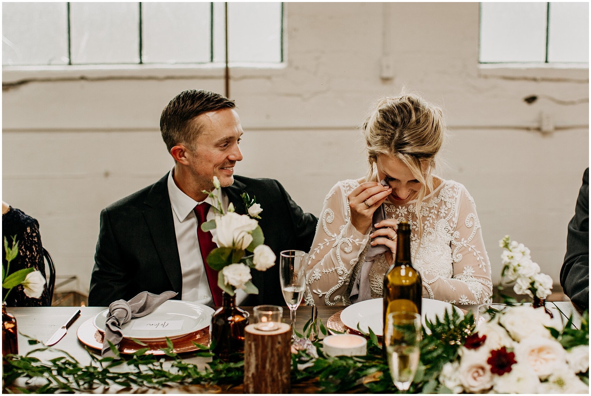 bride tearful moment at settlement building reception