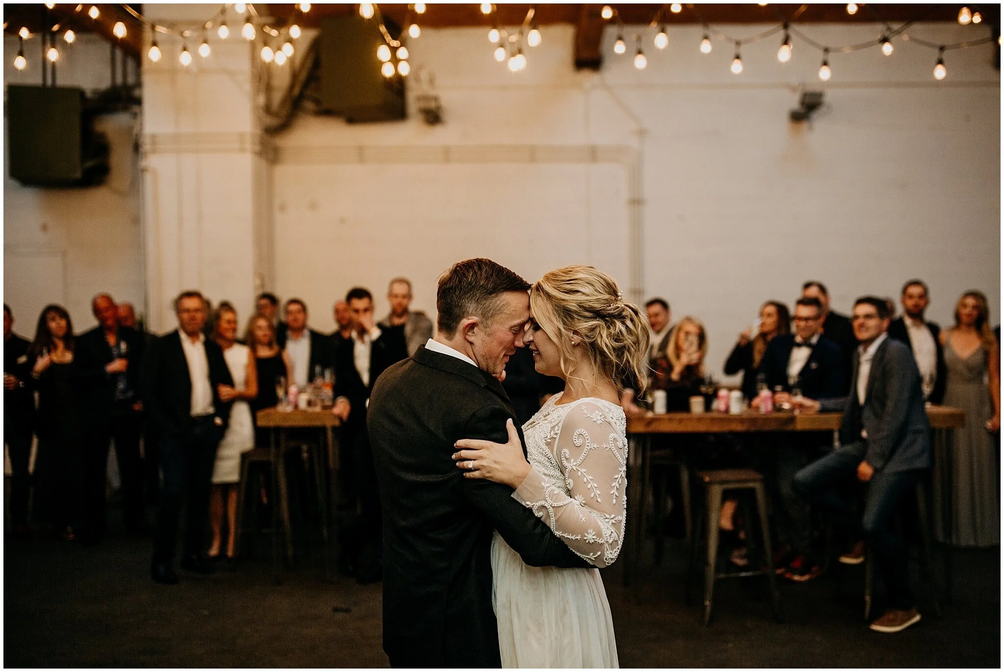 bride and groom first dance at settlement building wedding
