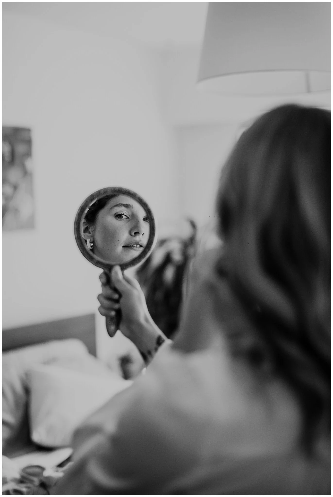artistic black and white bridal portrait at ellis building wedding
