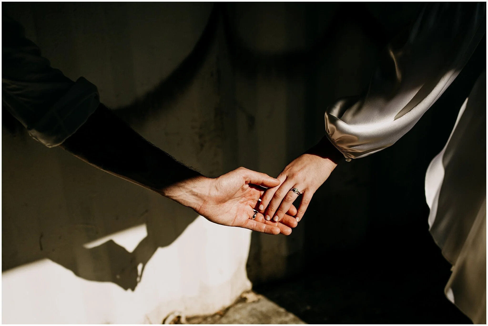 creative light and shadow portrait of bride and groom in vancouver