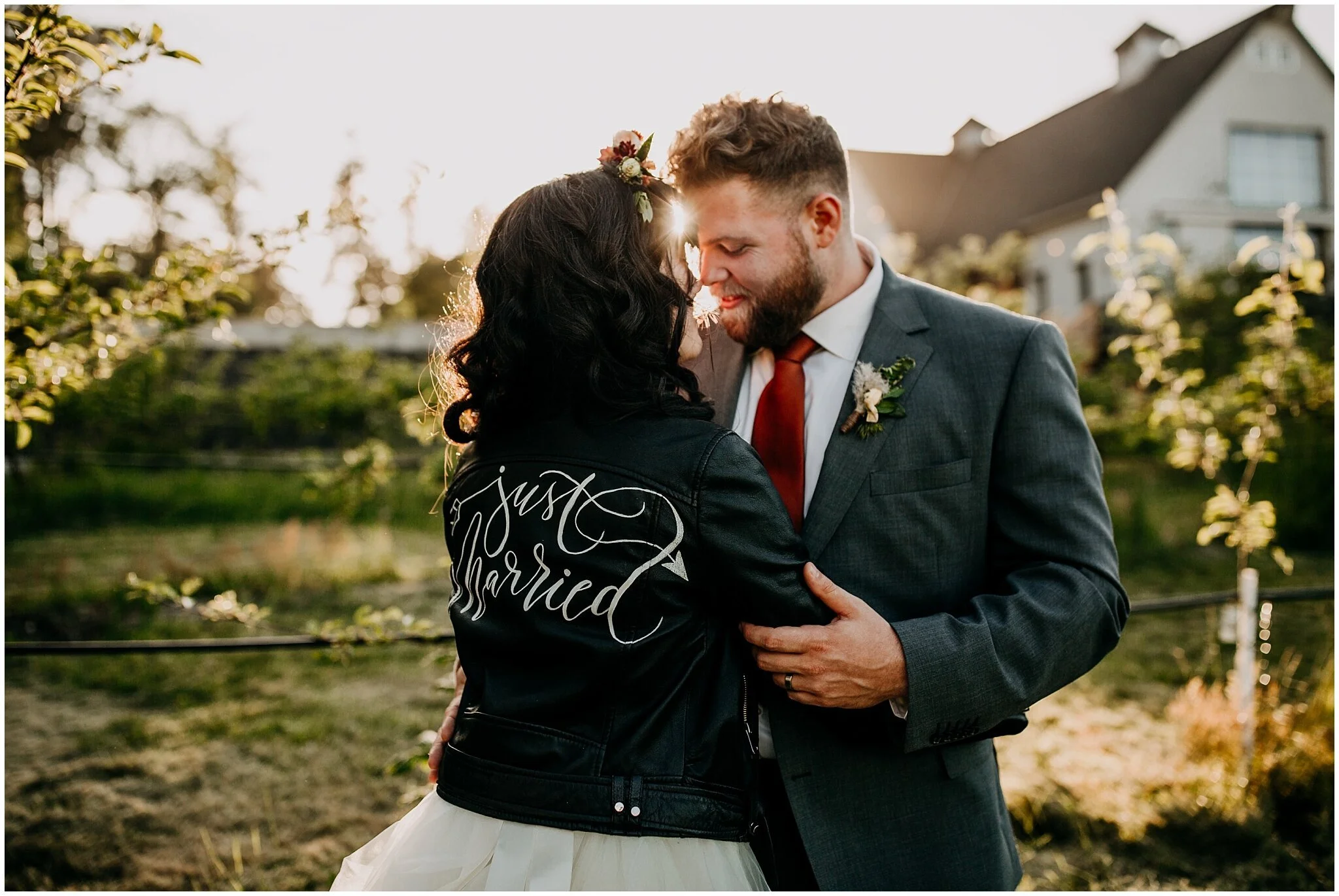 bride and groom sunset portrait at sea cider farm and ciderhouse