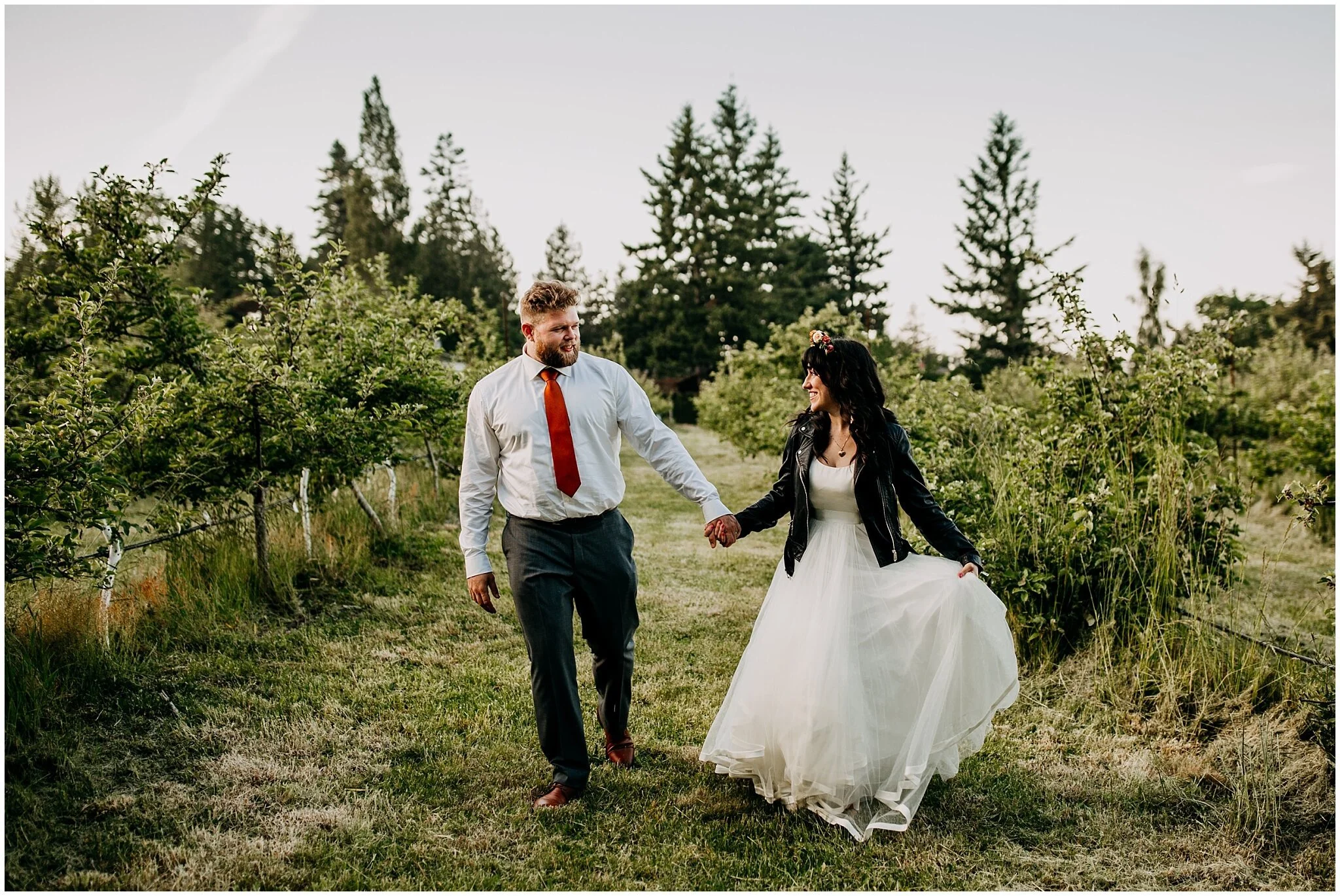 bride and groom sunset portrait at sea cider farm and ciderhouse