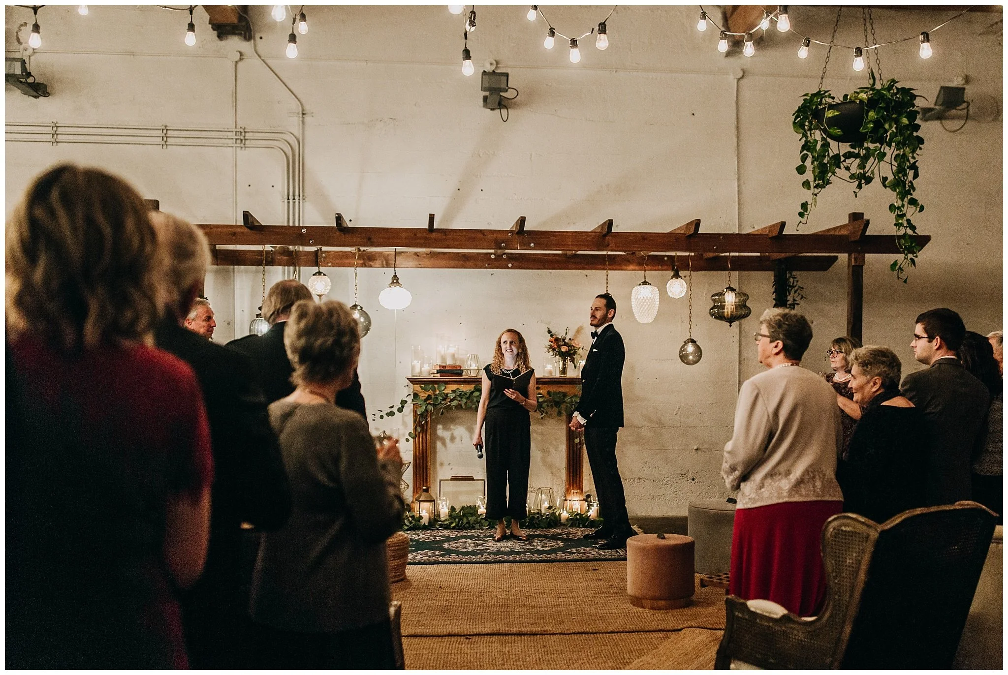 groom waiting for bride at settlement building wedding ceremony