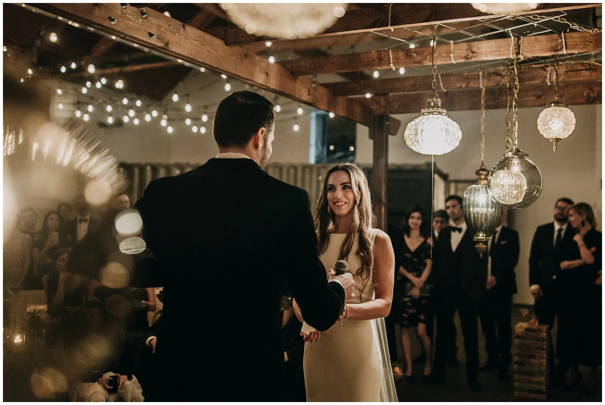 bride during ceremony at new years eve settlement building wedding