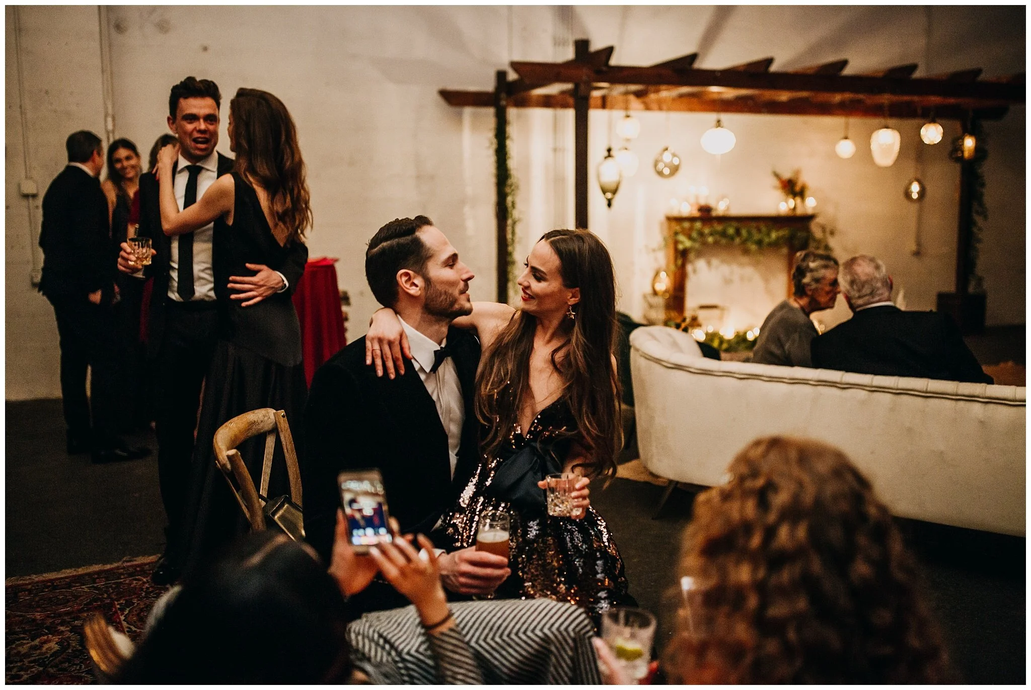 candid bride and groom moment at settlement building wedding