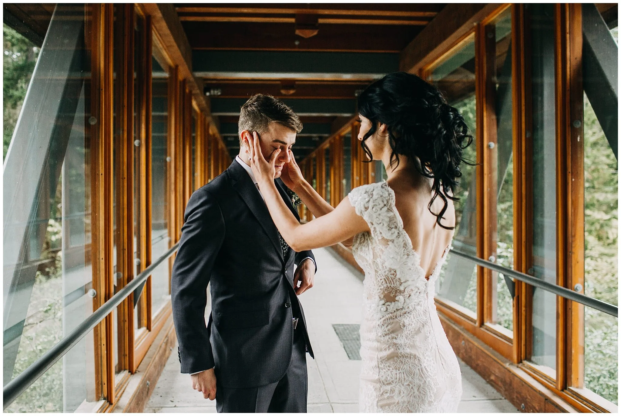 groom crying at emotional first look at nita lake lodge elopement
