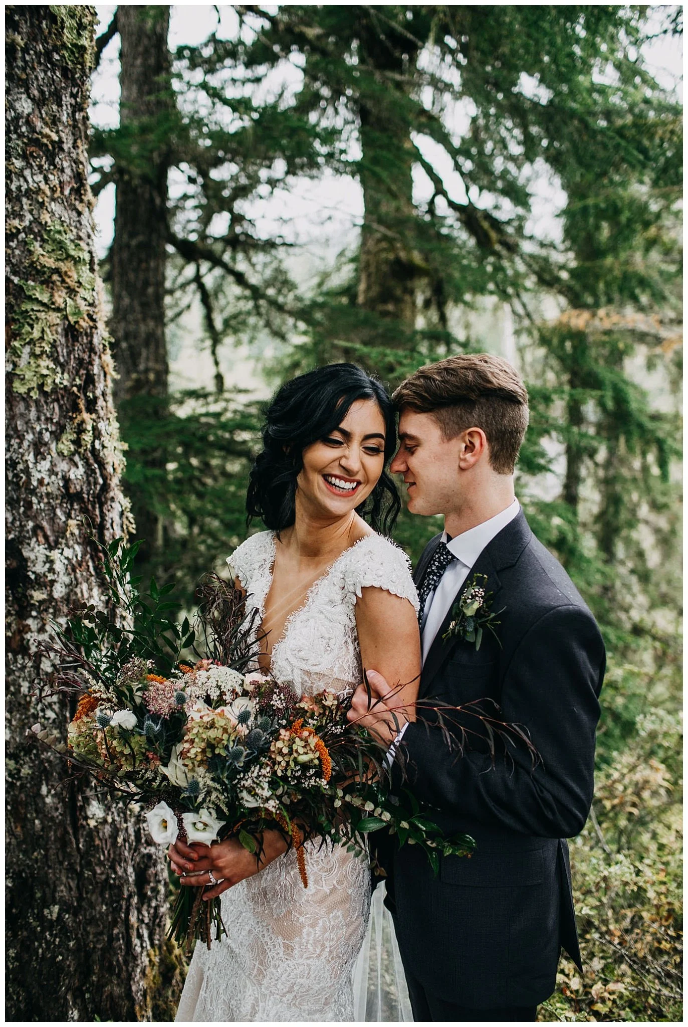 bride and groom portrait at alexander falls whistler elopement
