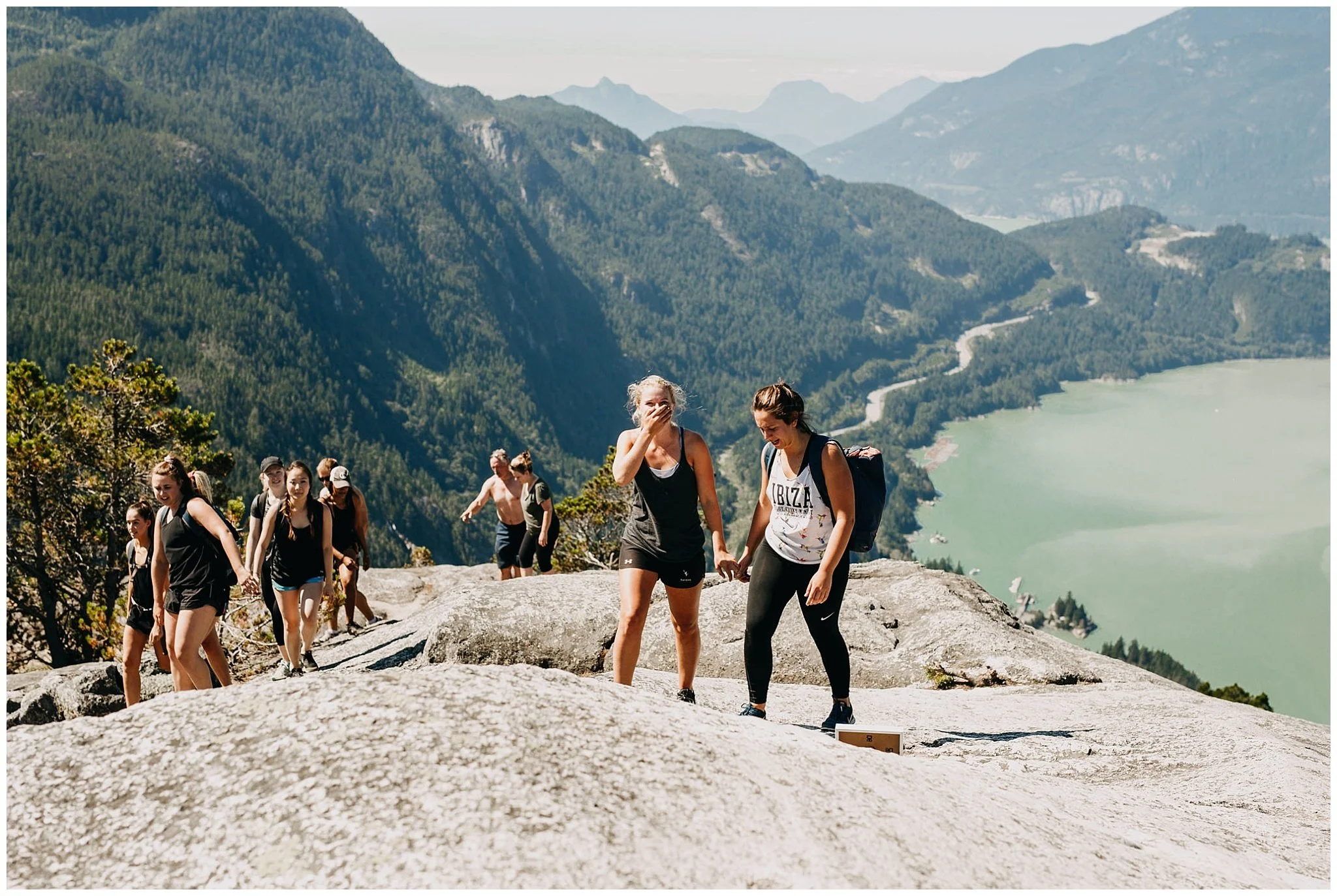 same sex couple proposal on the chief hike first peak in squamish