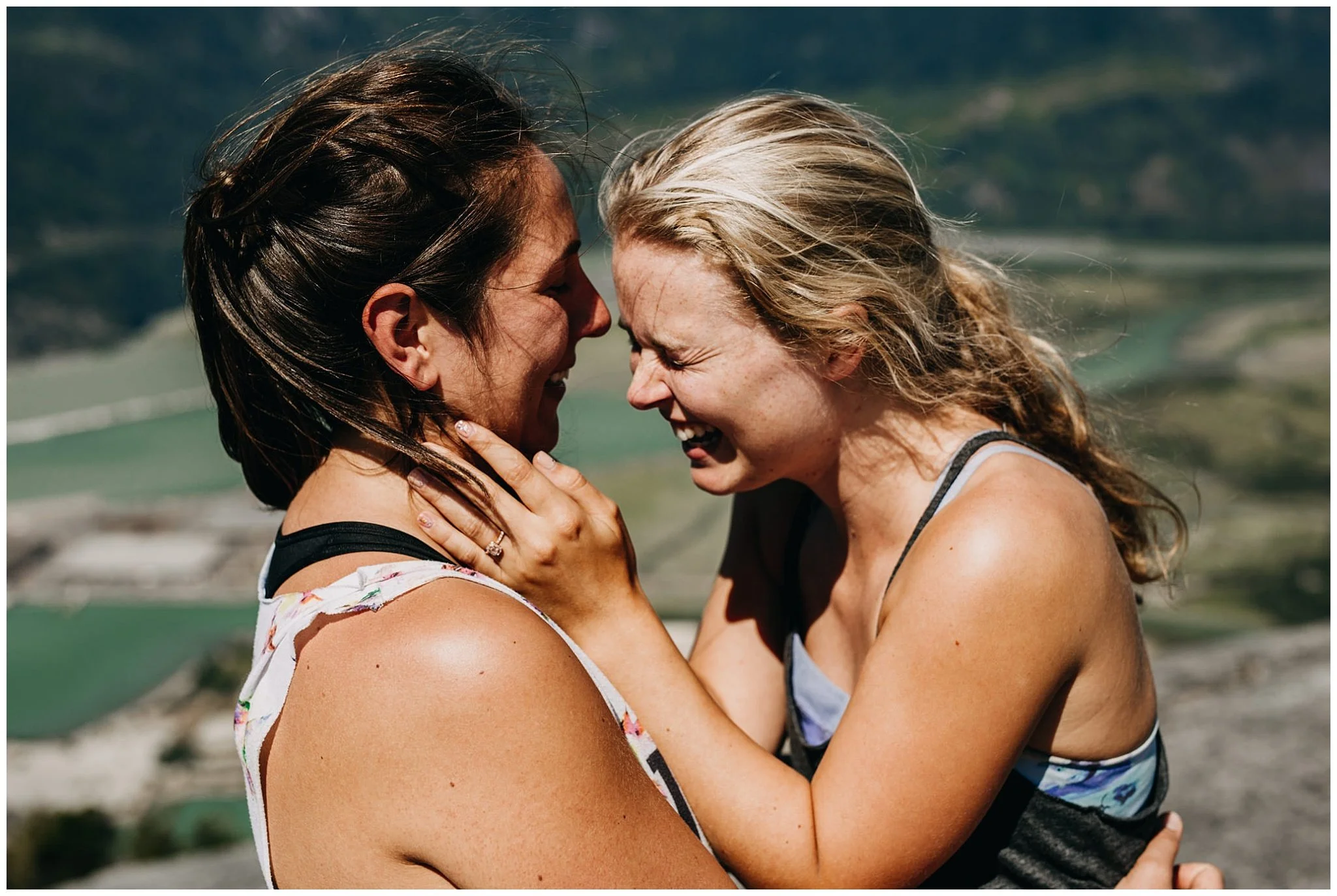 same sex couple engaged on the chief hike in squamish