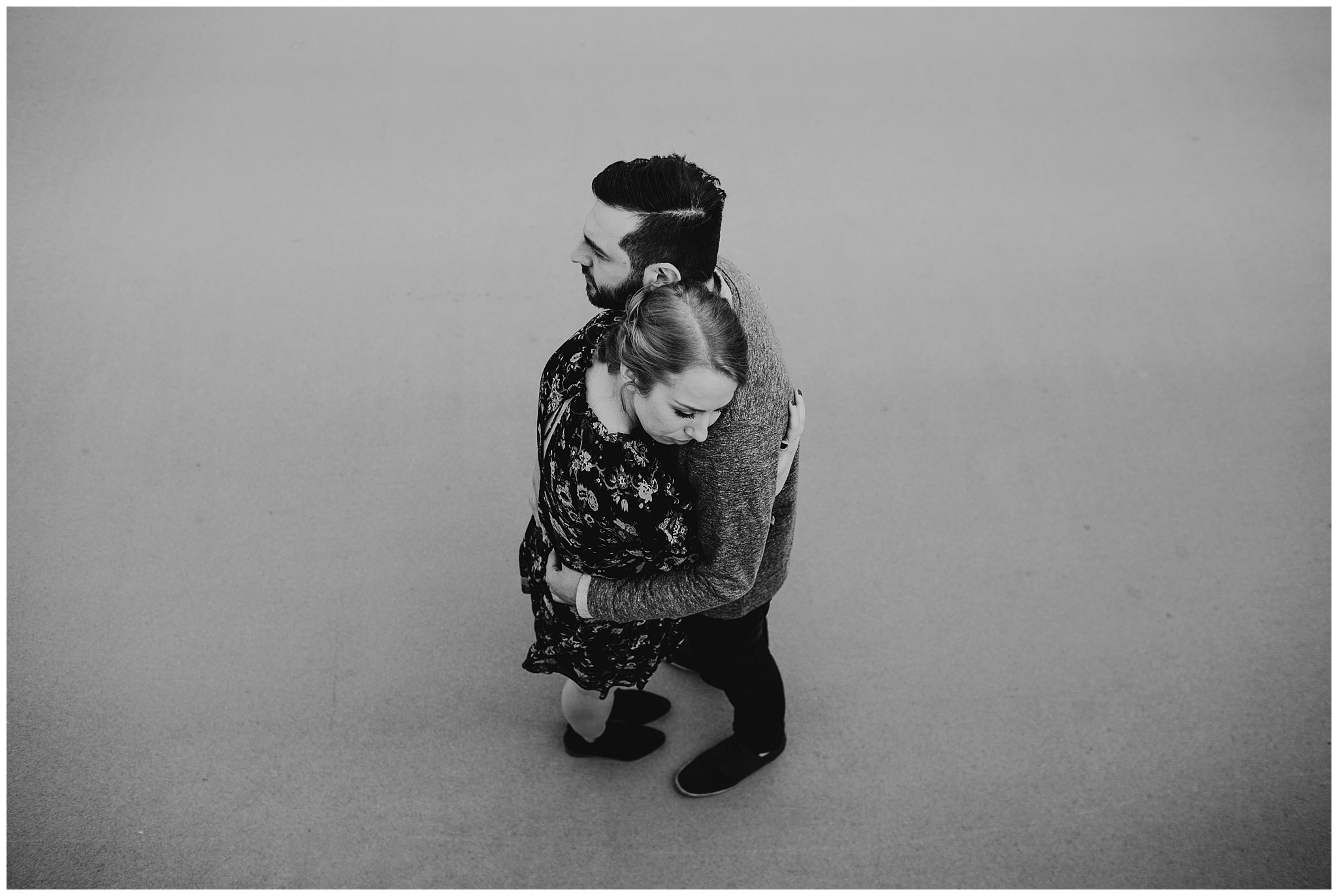 intimate couple photo in urban setting at downtown new west engagement session