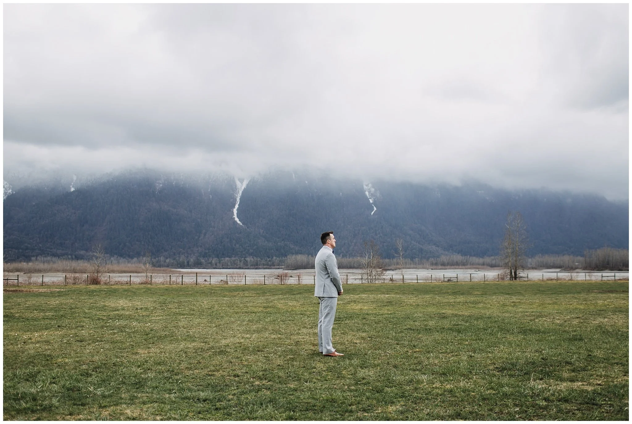 groom waiting for bride at first look at fraser river lodge wedding