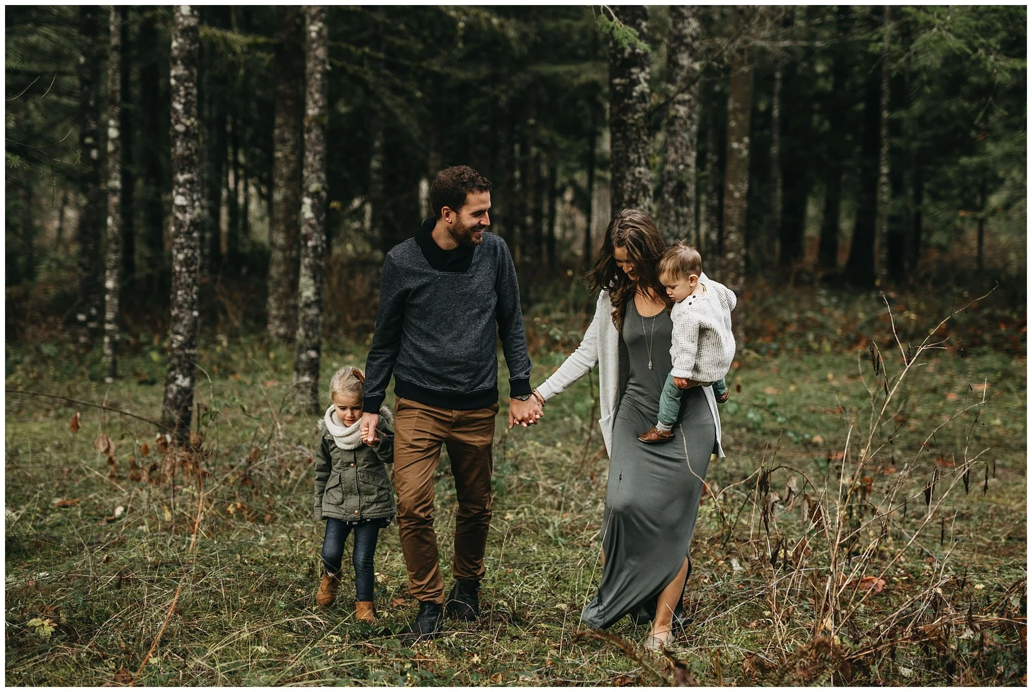 family walking holding hands forest chilliwack 