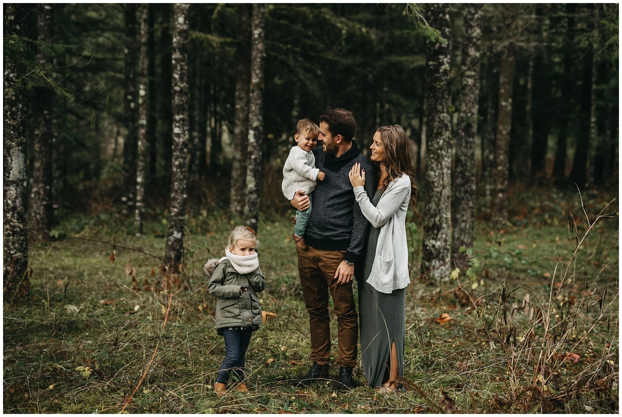 family photos chilliwack forest trees dad holding son