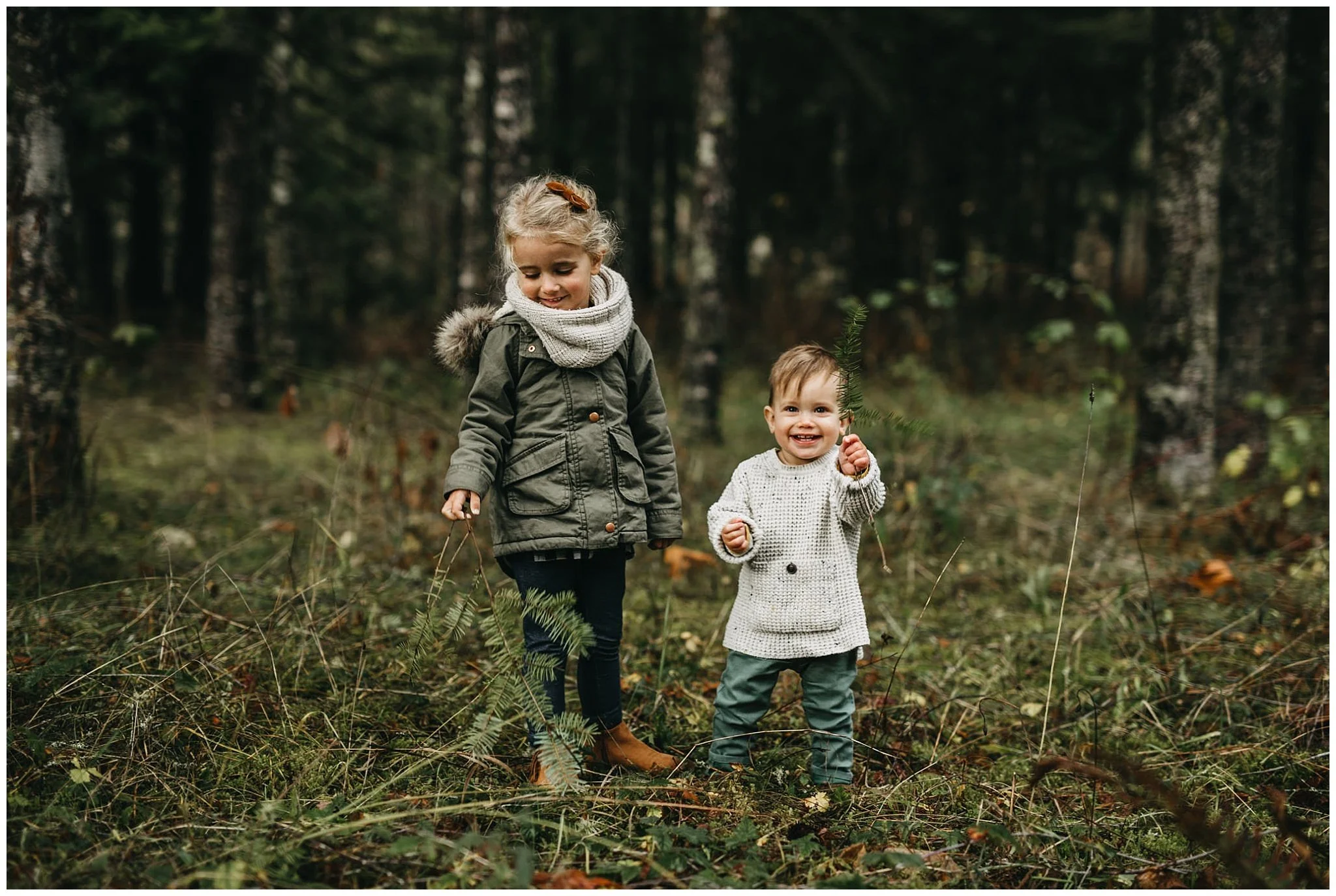 brother and sister playing field chilliwack forest trees family photos