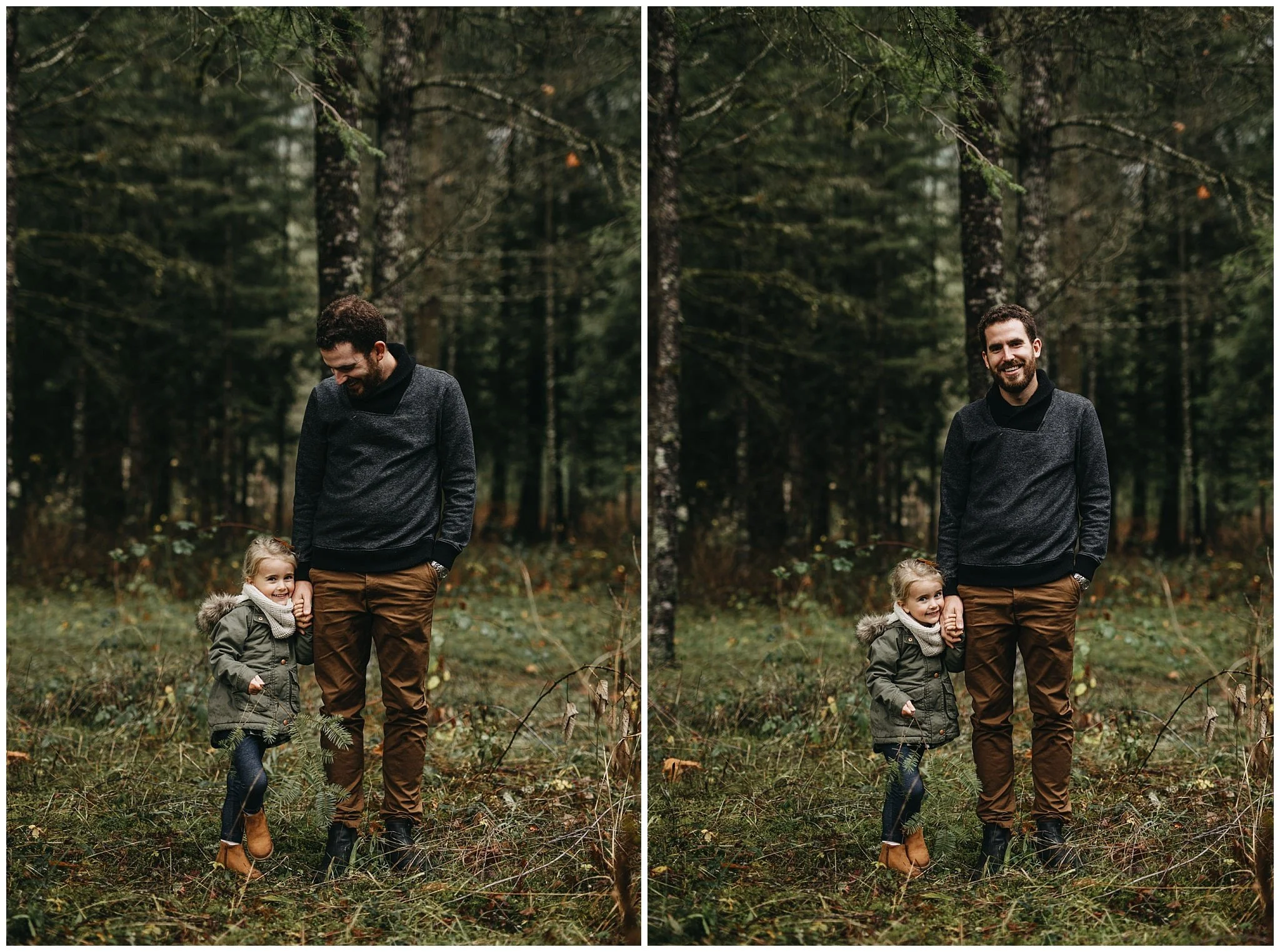 dad holding daughter's hand forest chilliwack family photos