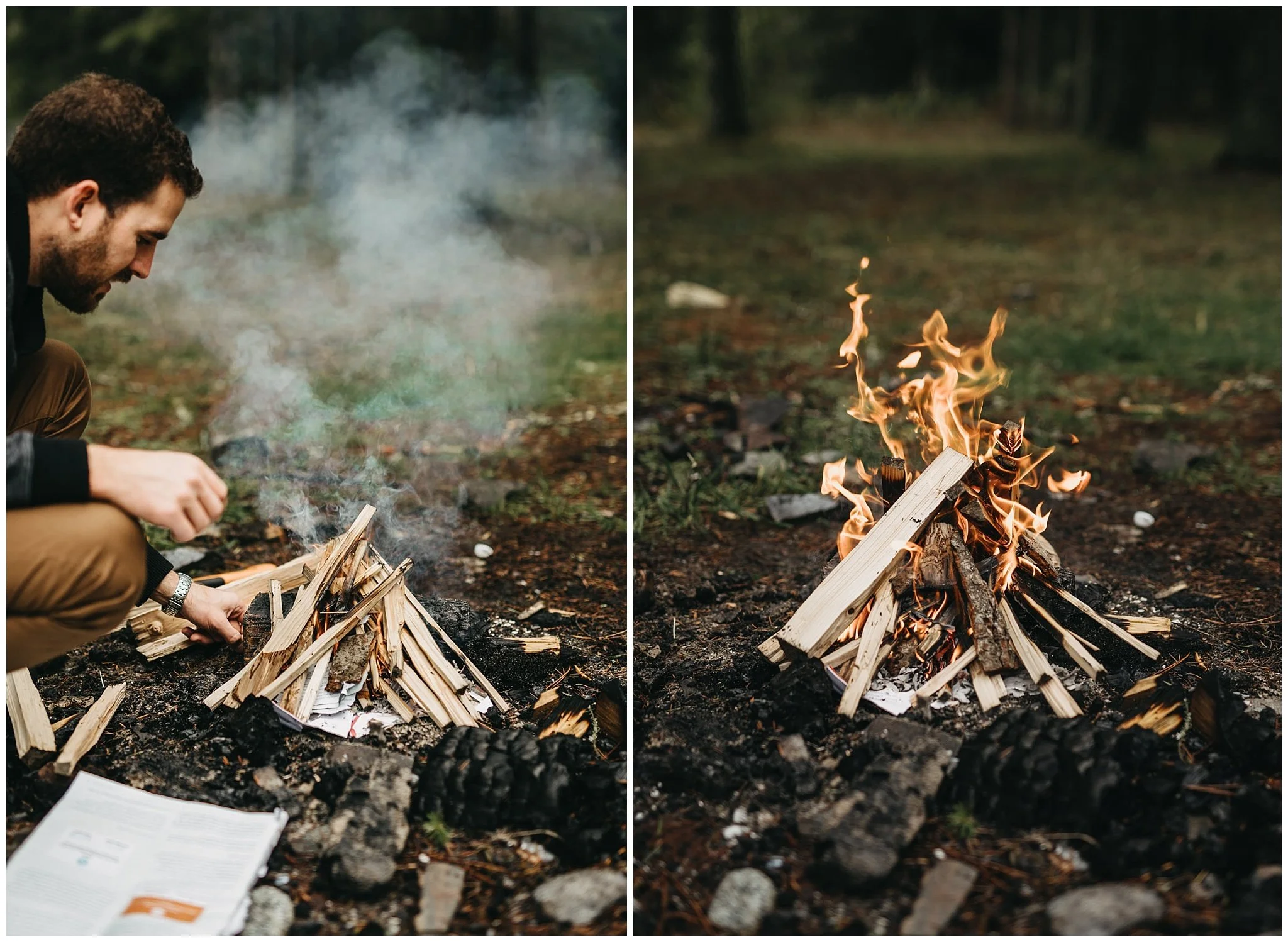 dad building campfire with family chilliwack family photos