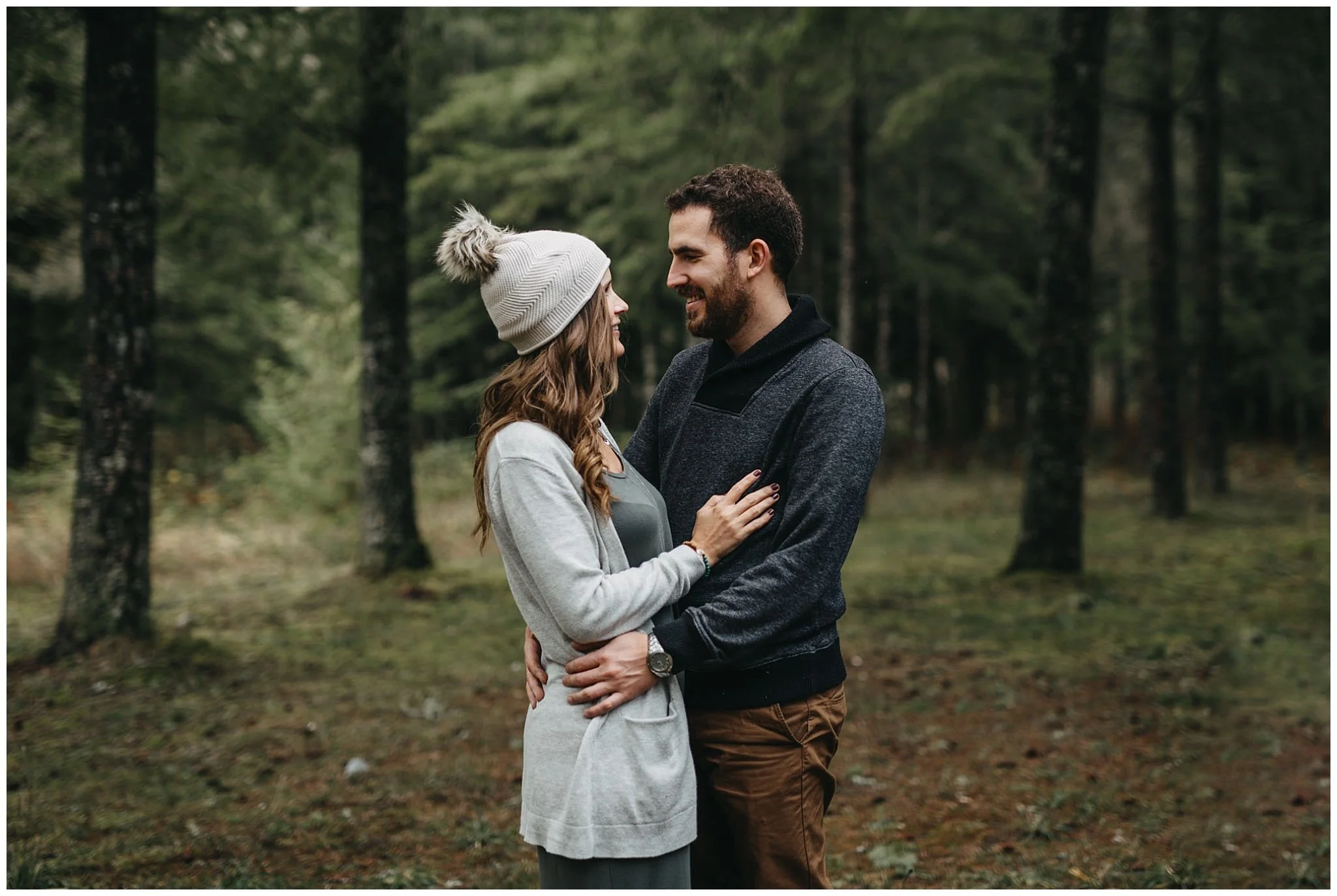 couple hug in forest chilliwack family photos