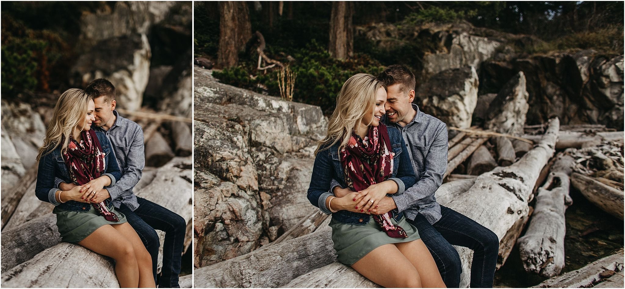 guy hugging girl on log fiance intimate 