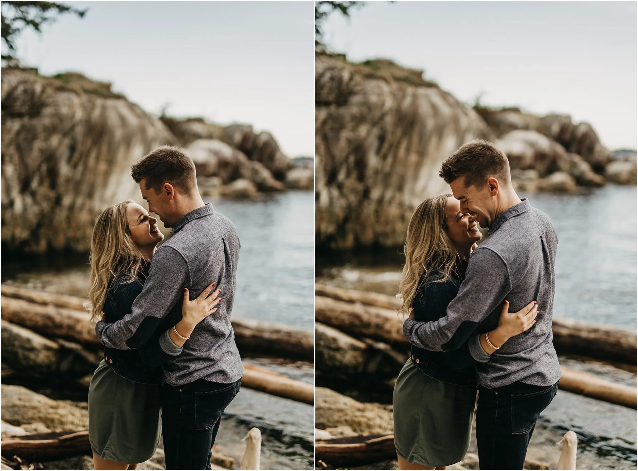 laughing candid moment between couple on beach