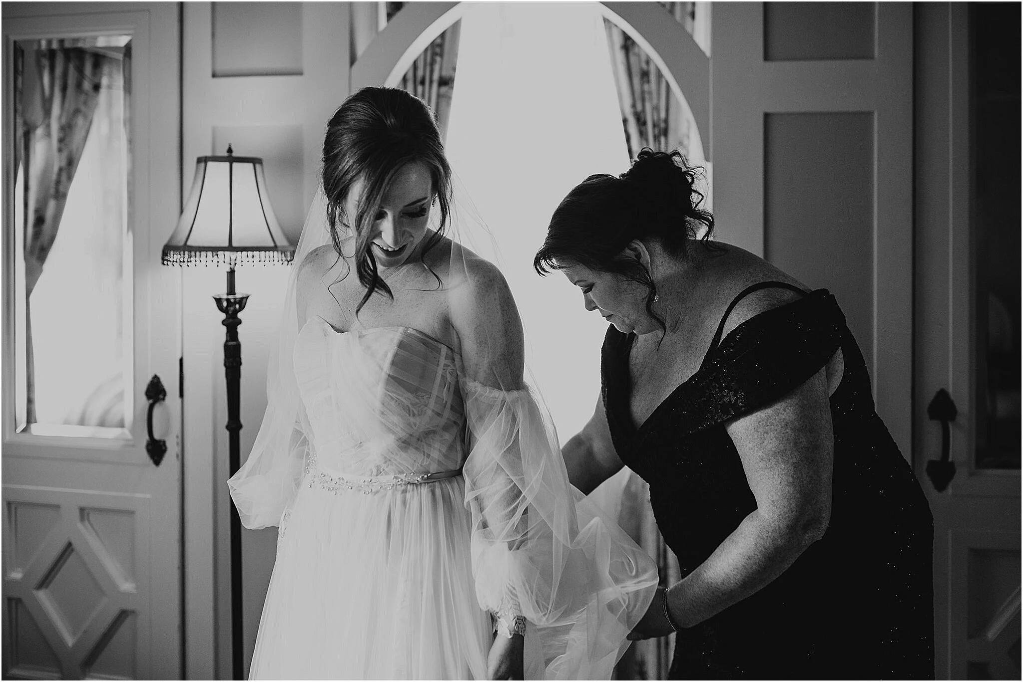 bride getting ready with mom Minnekhada Lodge Port Coquitlam BC