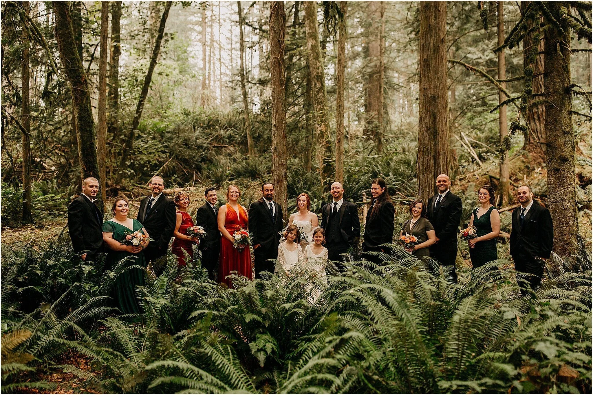 wedding party portrait in Minnekhada park Port Coquitlam BC
