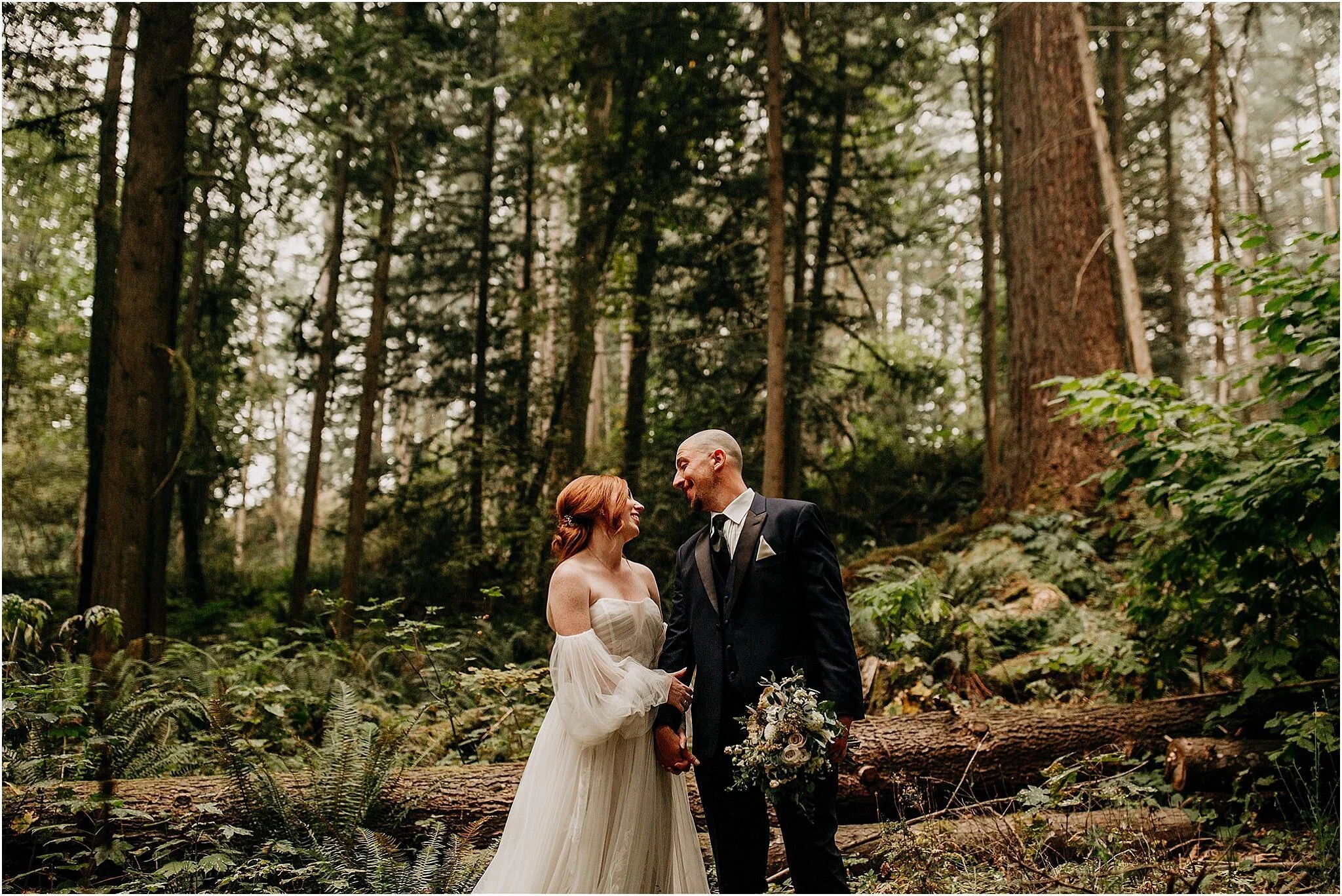 bride and groom Minnekhada park wilderness Port Coquitlam BC