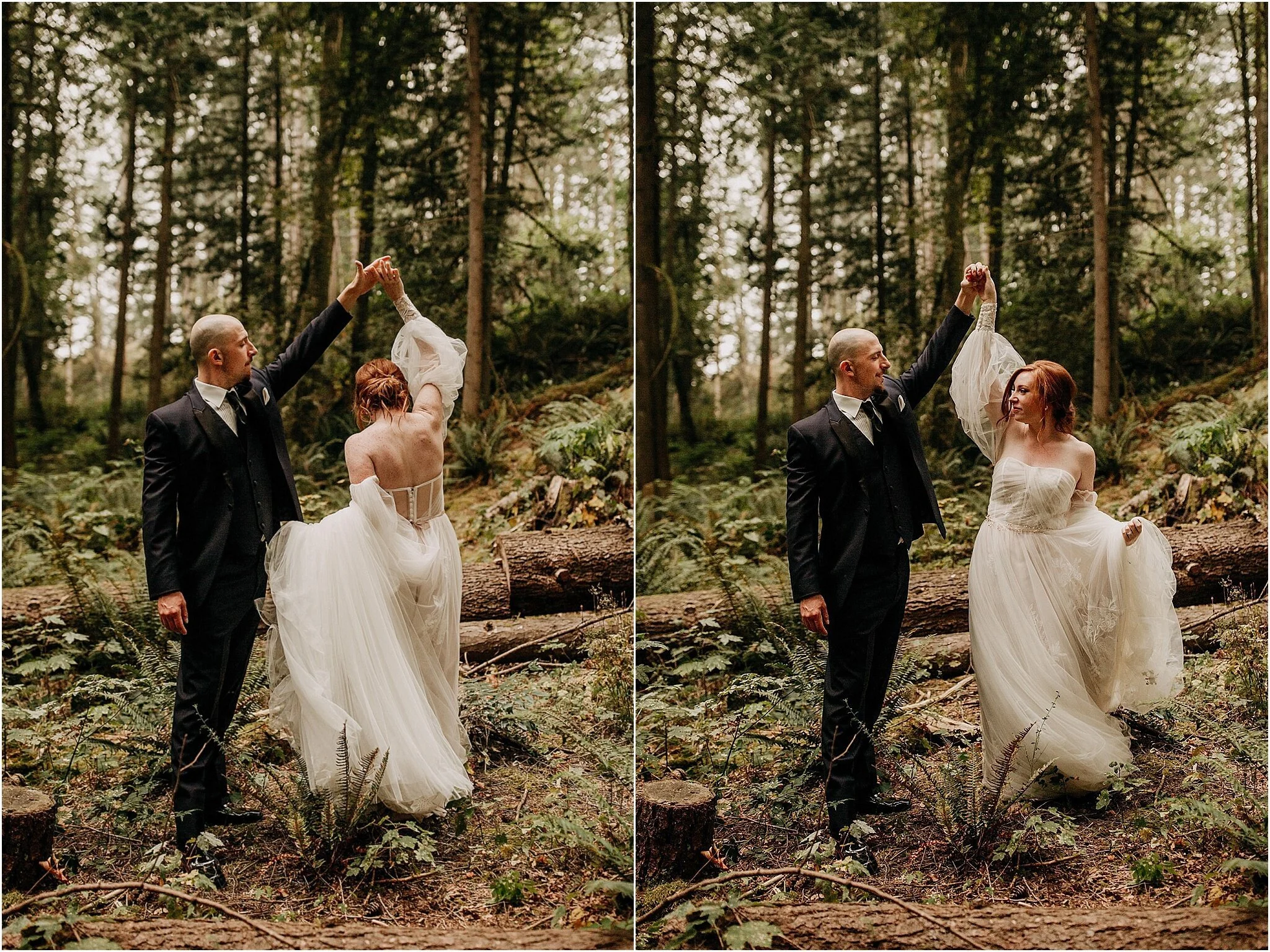bride and groom dancing in Minnekhada regional park Port Coquitlam BC