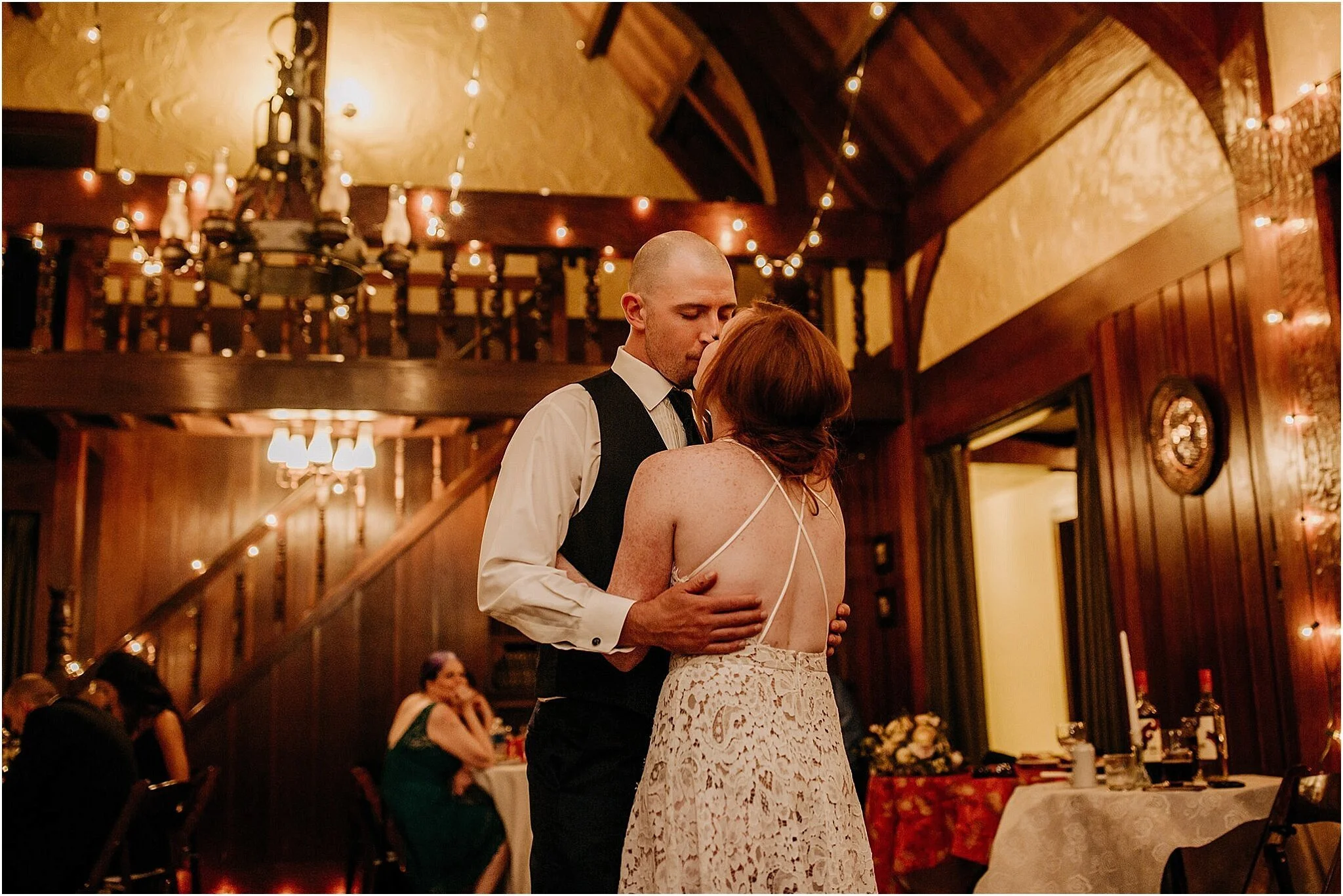 bride and groom kiss Minnekhada Lodge Port Coquitlam BC