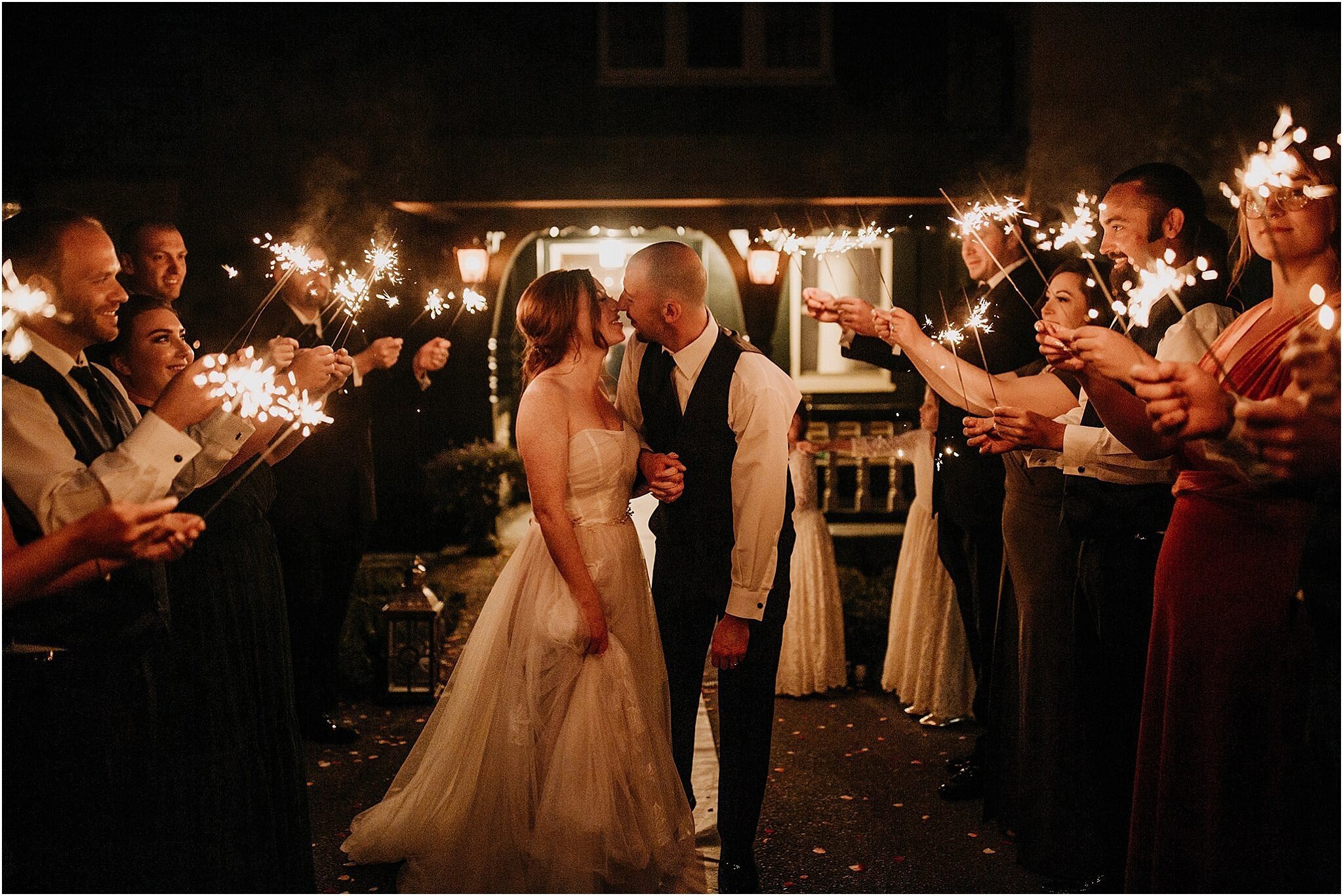 sparkler exit intimate wedding Minnekhada Lodge Port Coquitlam BC