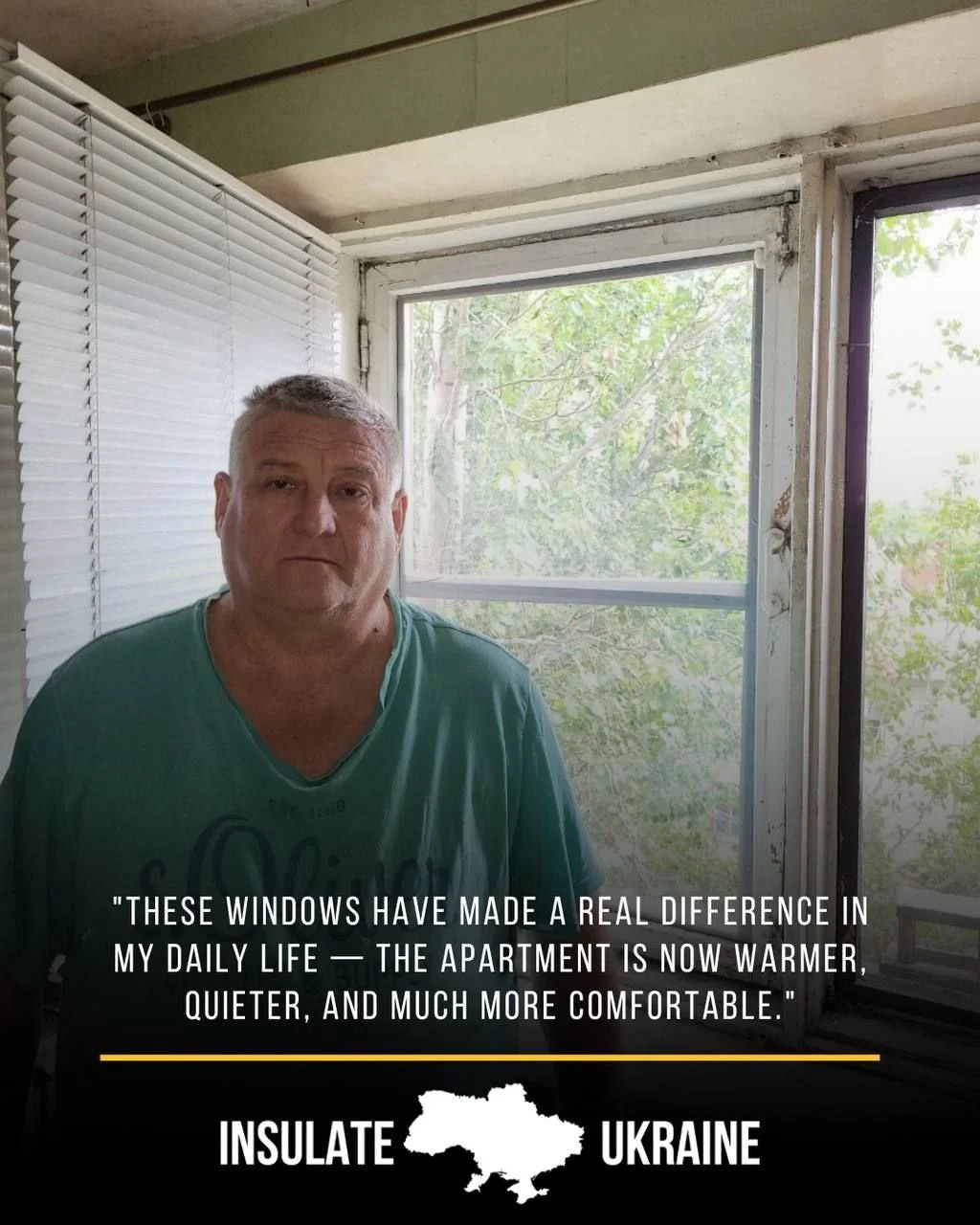 Insulate Ukraine Testimonials:
Serhii | Izium
"I am very grateful for the help I received. These windows have made a real difference in my daily life — the apartment is now warmer, quieter, and much more comfortable. 
The installation wa