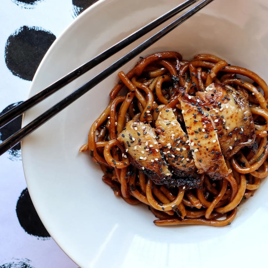 Shoyu Udon Noodles with Soy Marinated Chicken