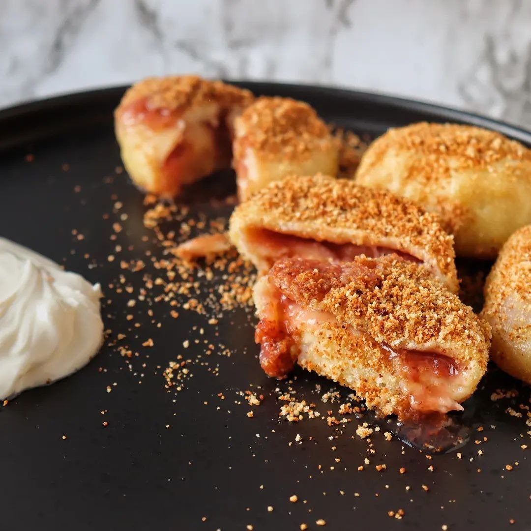 Knedle / Potato Jam Dumplings in Breadcrumbs