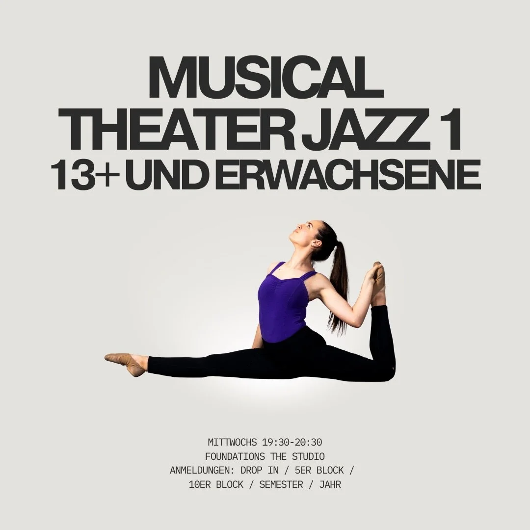 👯&zwj;♀️ Musical Theater Jazz &amp; Jazz f&uuml;r Teens &amp; Erwachsene: Saison 26/27 bei Foundations!

Energie, Showfeeling und jede Menge Spa&szlig;: Von den Broadway-Vibes im Musical Theater Jazz bis zur kraftvollen Technik im Jazz ist f&uuml;r 