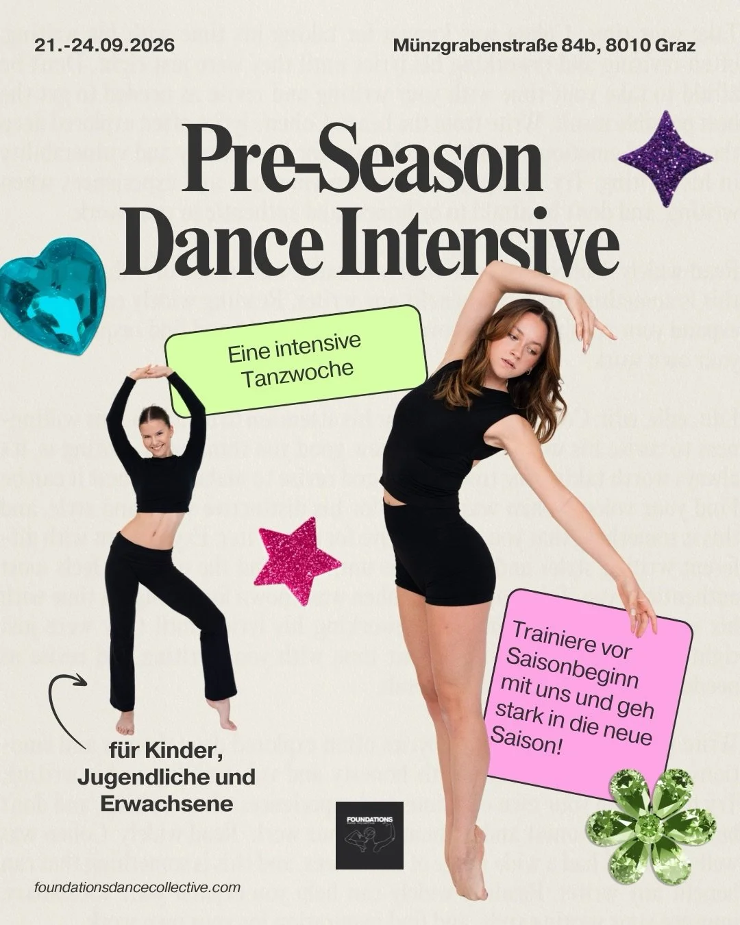 PRE-SEASON DANCE INTENSIVE 💎

Bereit f&uuml;r die neue Saison? Wir starten mit vier Tagen voller Tanz, Training und neuer Energie in die Saison 26/27!

Unsere Pre-Season Dance Intensive Woche ist perfekt, um nach der Sommerpause wieder in den Tanzmo