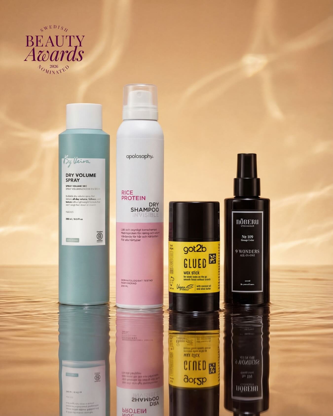 🌟Nominerade &Aring;rets Stylingprodukt - under 250 kr🌟
&nbsp;
🖤 By Veira - Dry Volume Spray
@byveirahaircare
&nbsp;
🖤 Apolosophy - Dry Shampoo Invisible
#Apolosophy
&nbsp;
🖤 got2b - Glued Wax Stick
@got2b
&nbsp;
🖤 Noberu Stockholm - 9 Wonders A