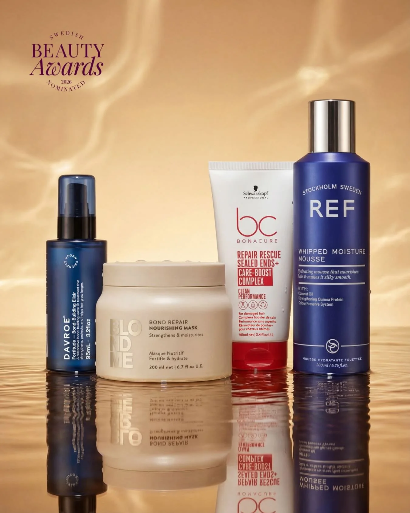 🌟Nominerade &Aring;rets H&aring;rv&aring;rdsprodukt - under 350 kr🌟
&nbsp;
🖤 Davroe - Fortitude Bond-Building Elixir
@davroe
&nbsp;
🖤 BLONDME - Bond Repair Nourishing Mask
@schwarzkopfprosverige
&nbsp;
🖤 Bonacure - Repair Rescue Sealed Ends+.&em