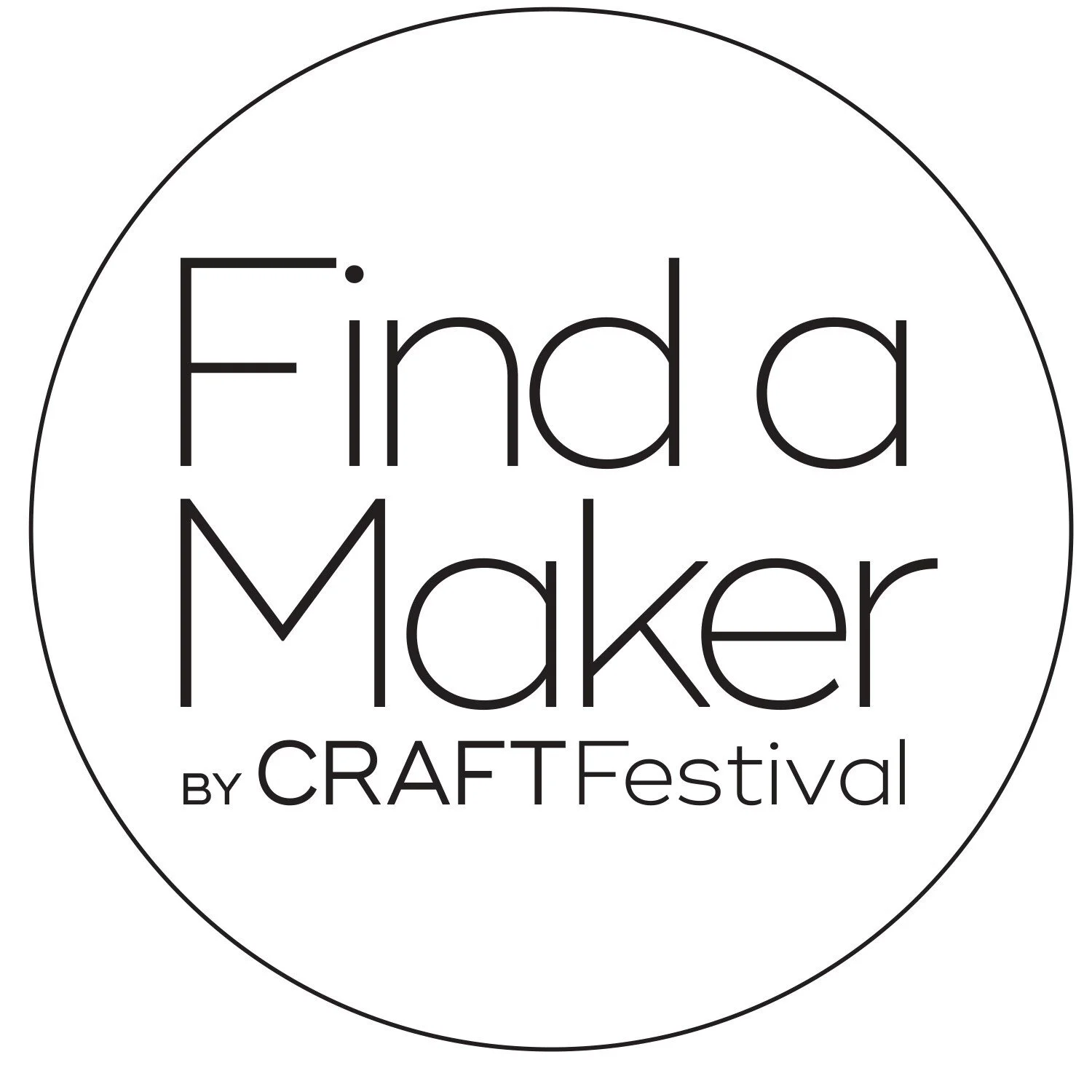 Circular logo with the text 'Find a Maker by CRAFT Festival' in black on a white background.