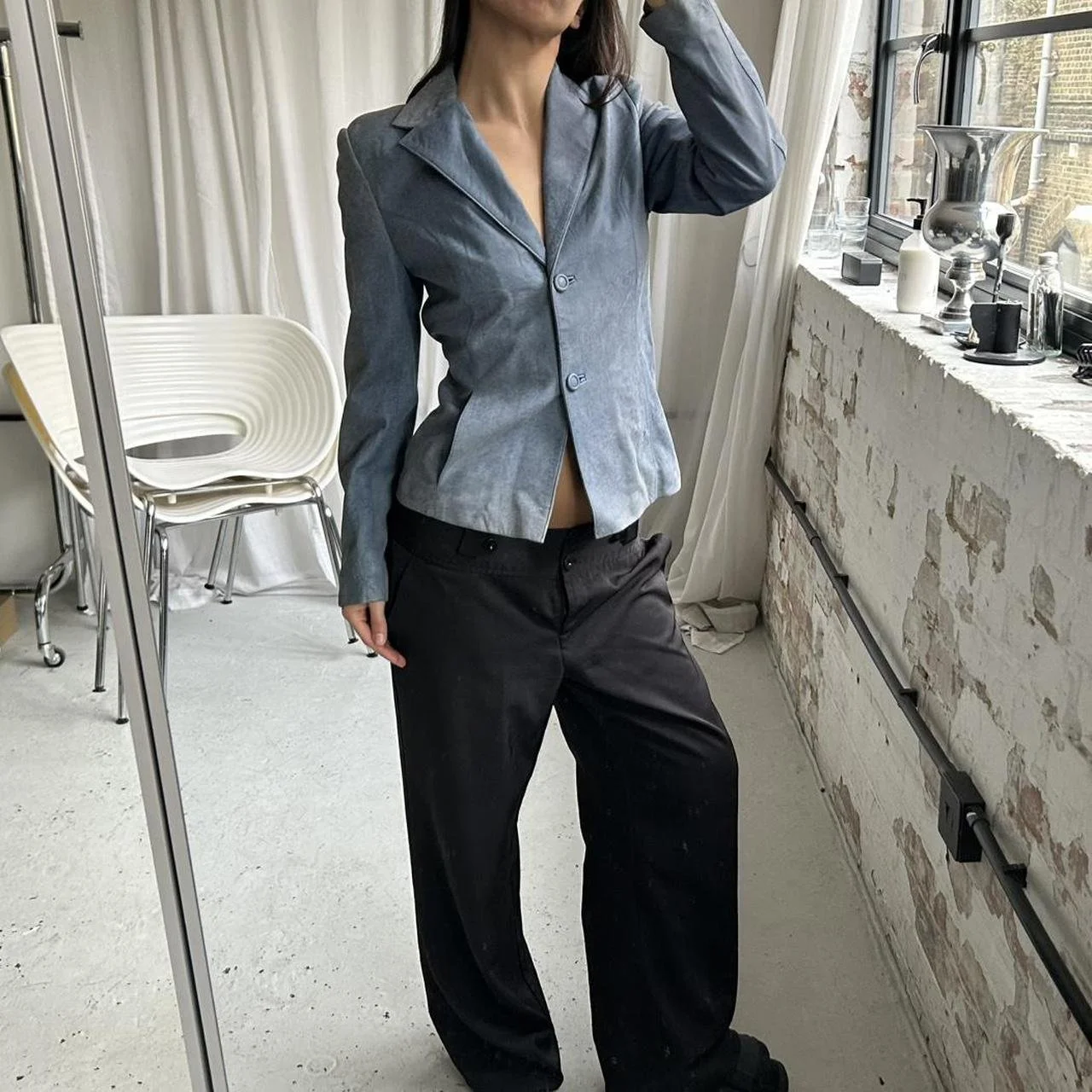 Vintage 90s Distressed Blue Fitted Blazer