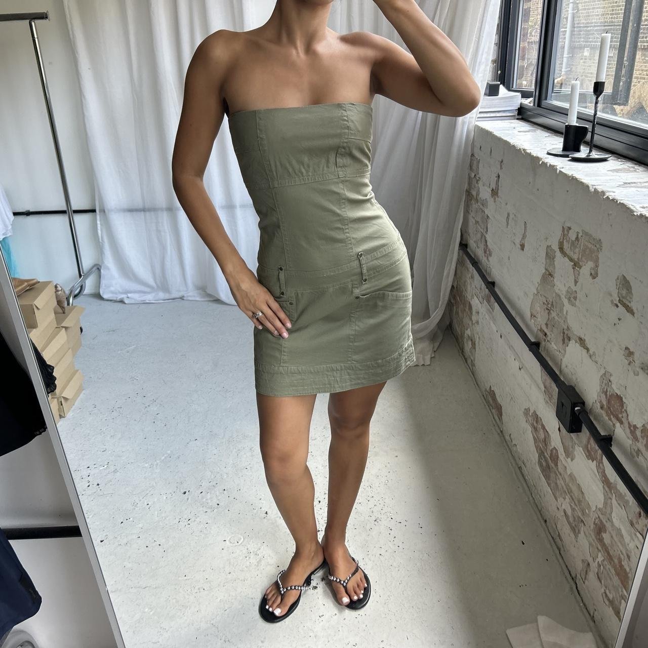 Vintage Khaki Bandeau Mini Summer Dress