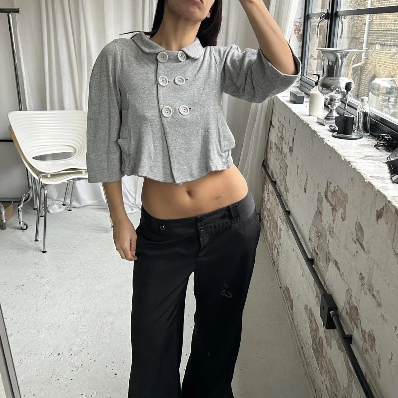 Vintage Grey Pea Coat Style Top