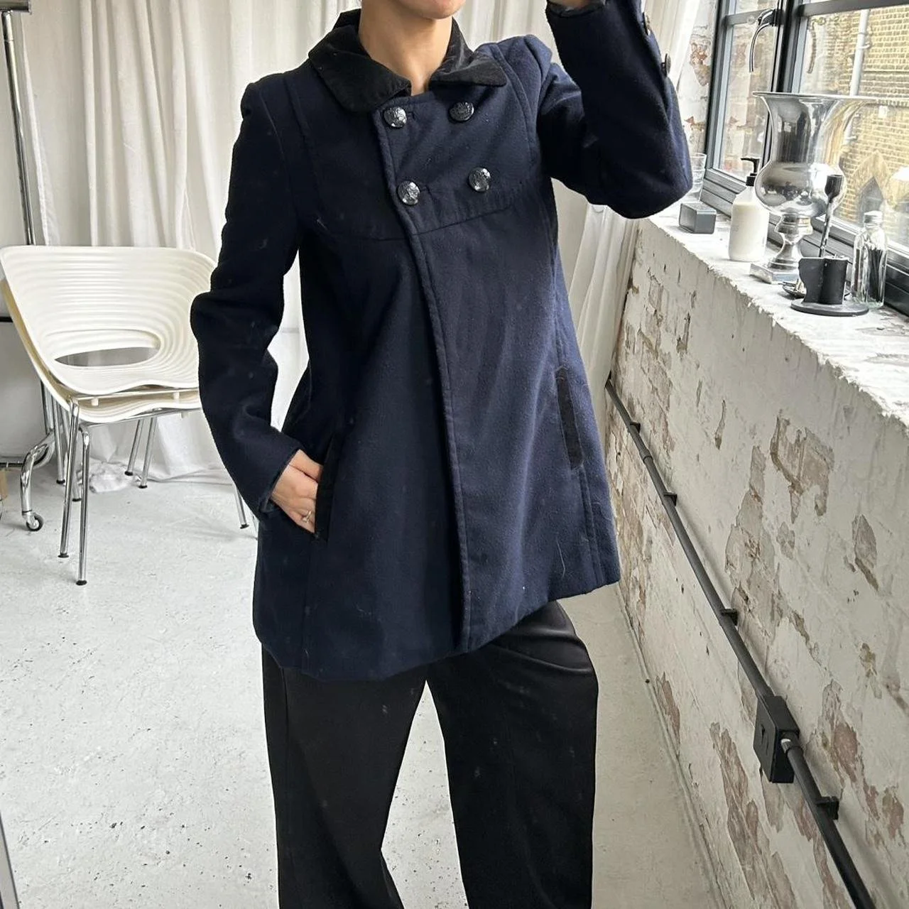 Vintage Navy Pea Coat Style Coat