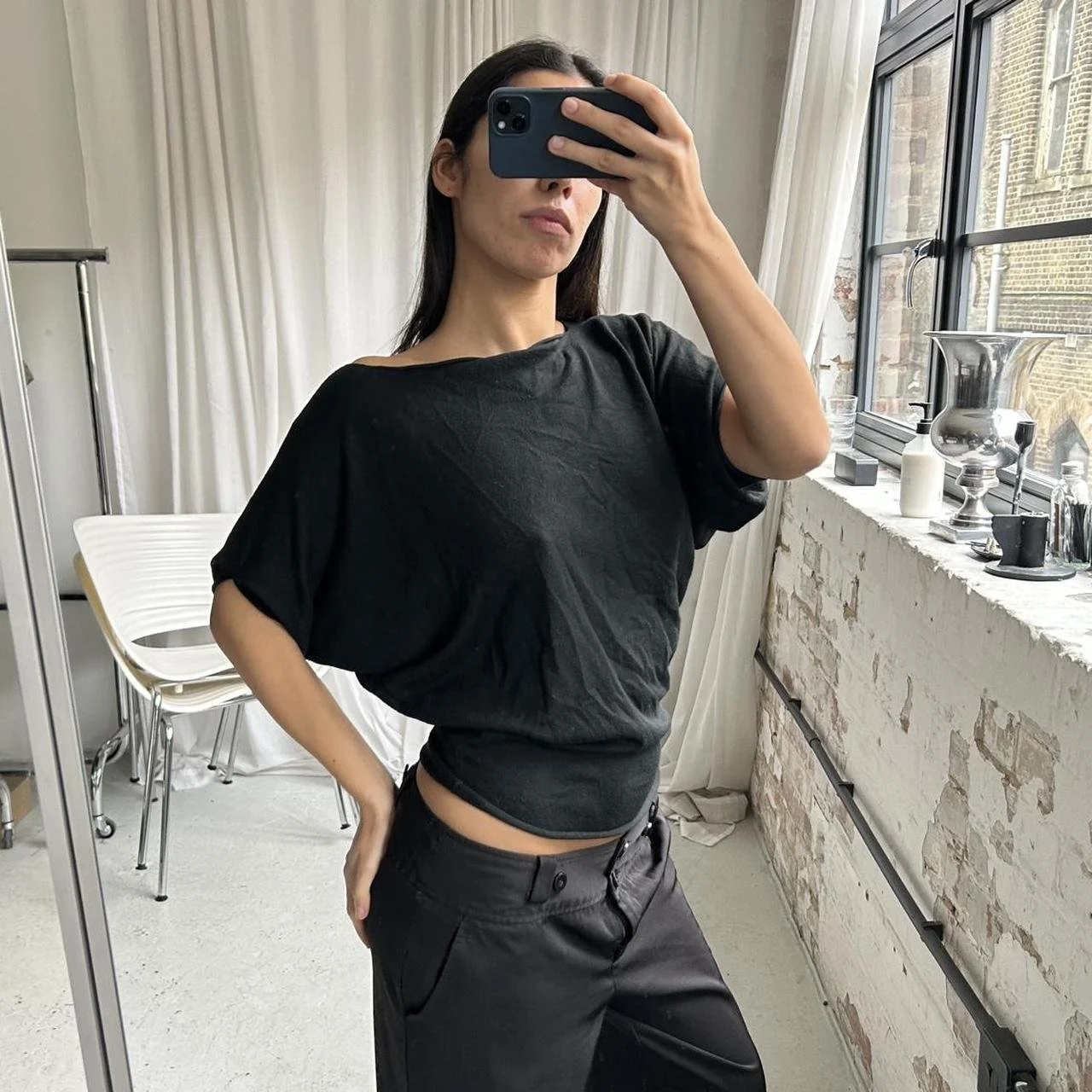 Vintage Black Slouchy Bat Wing Top