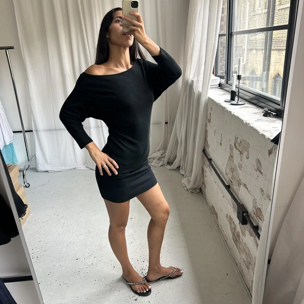 Vintage Black Knitted Slouchy Mini Dress