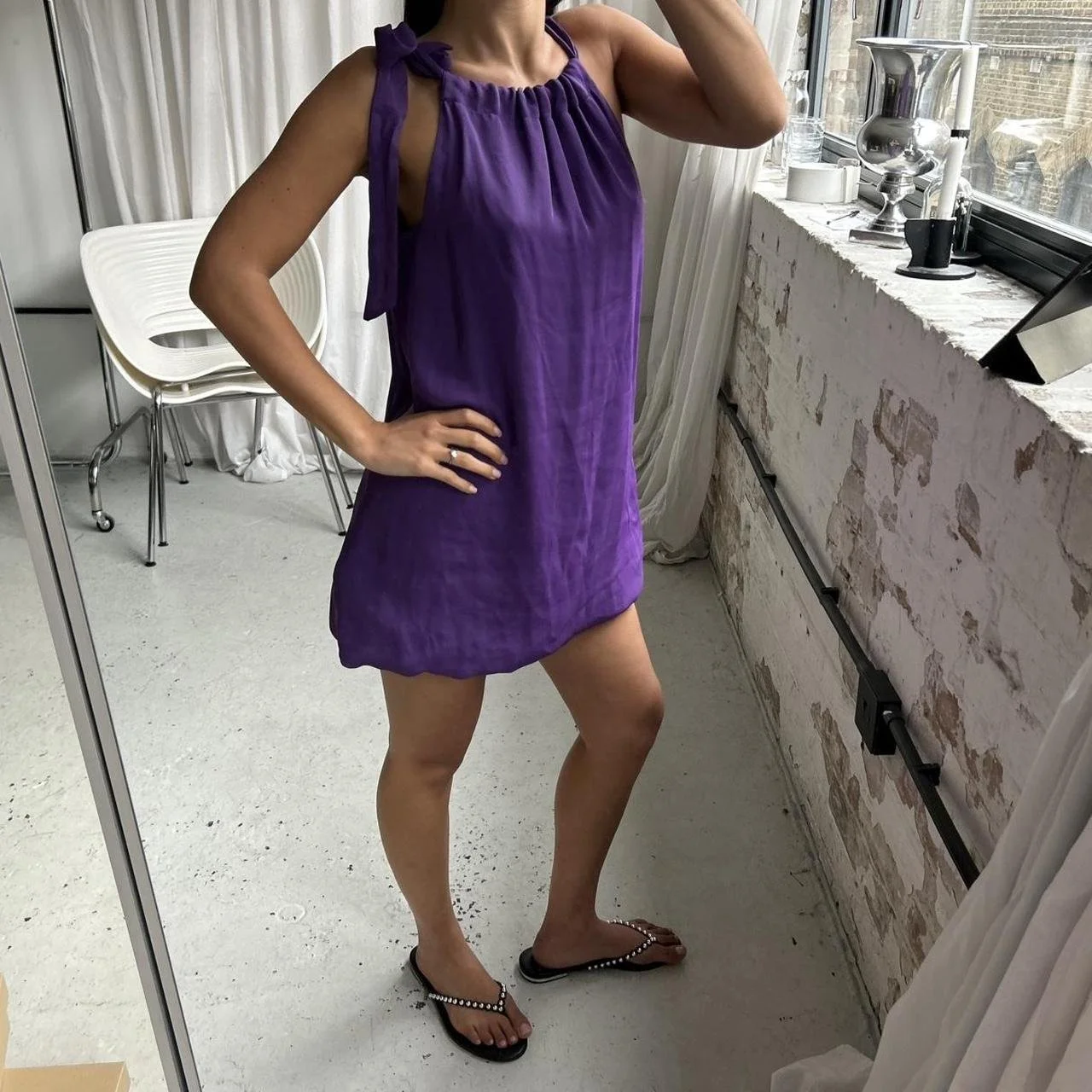 Vintage 00s Purple Silky Slouchy Halter Neck Mini Dress