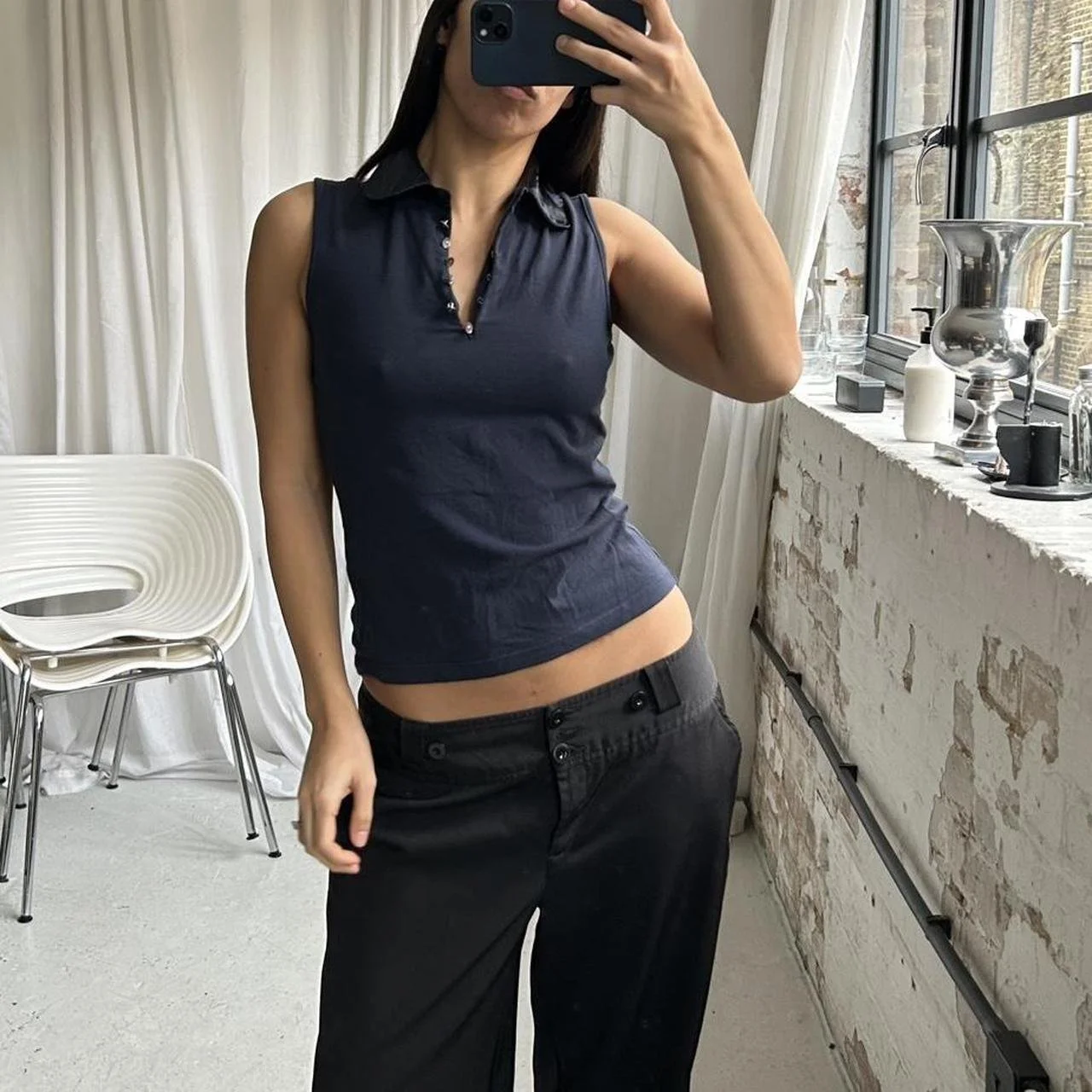 Vintage Navy Polo Vest Top